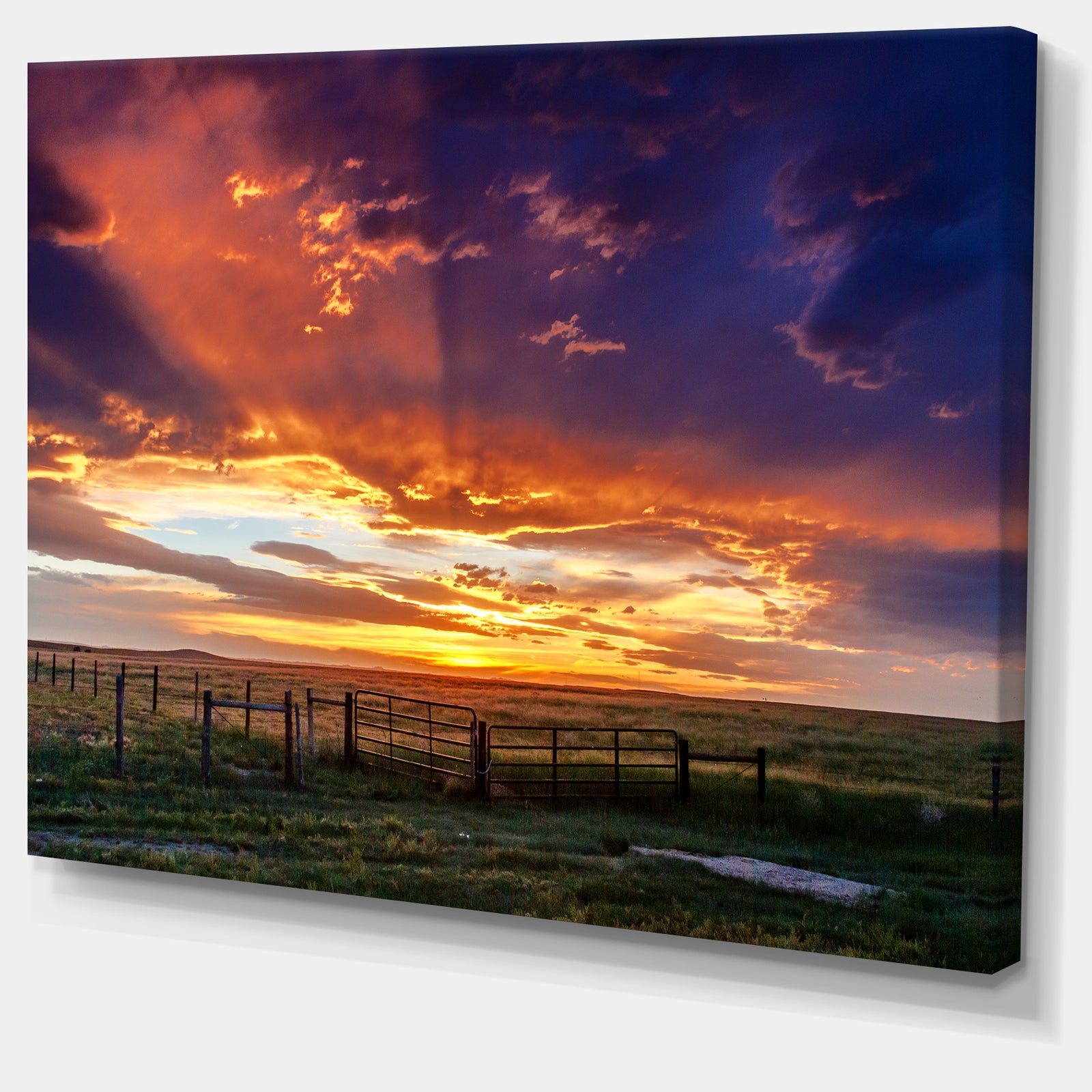 Dramatic Sunset over Prairie - Large Landscape Canvas Art