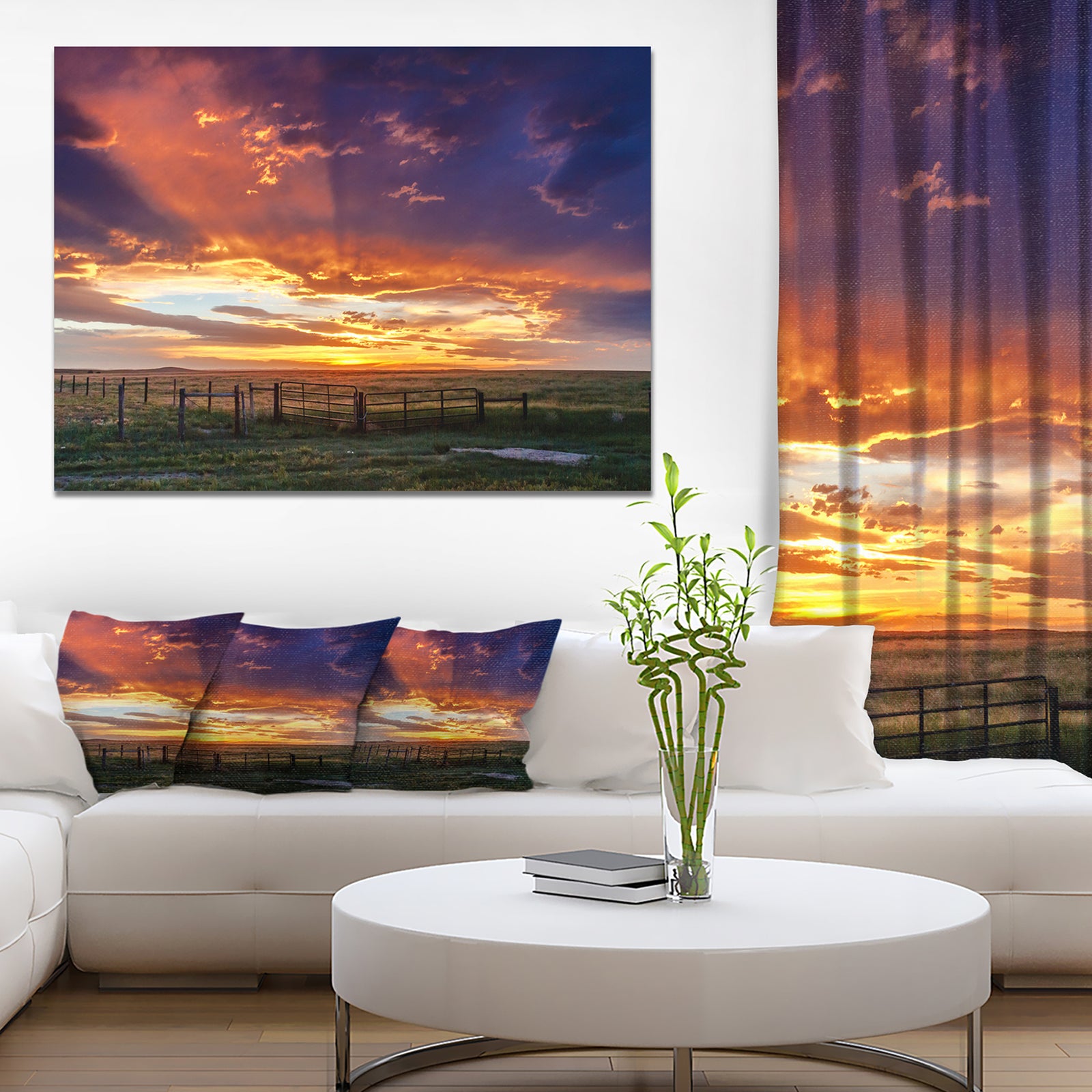 Dramatic Sunset over Prairie - Large Landscape Canvas Art