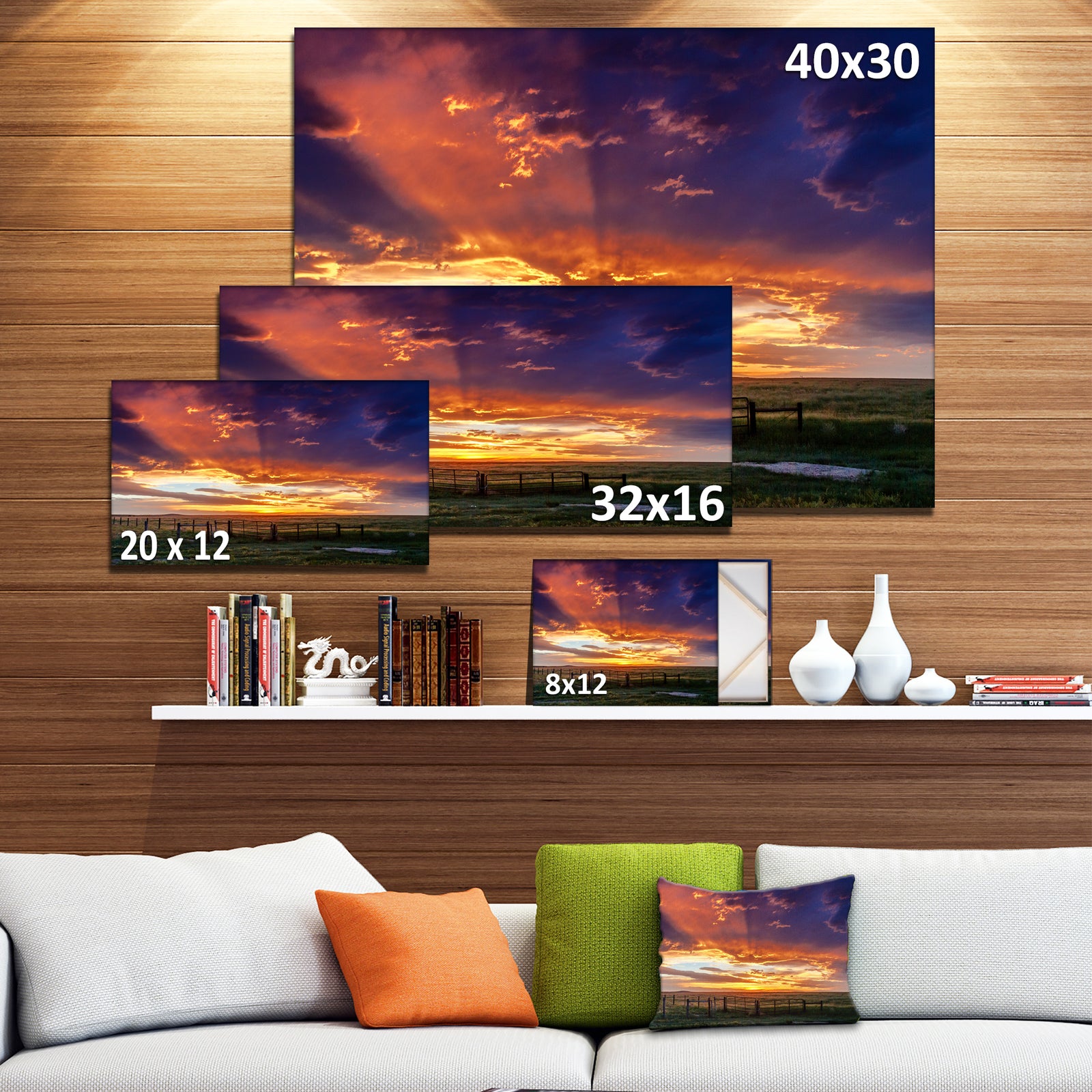 Dramatic Sunset over Prairie - Large Landscape Canvas Art