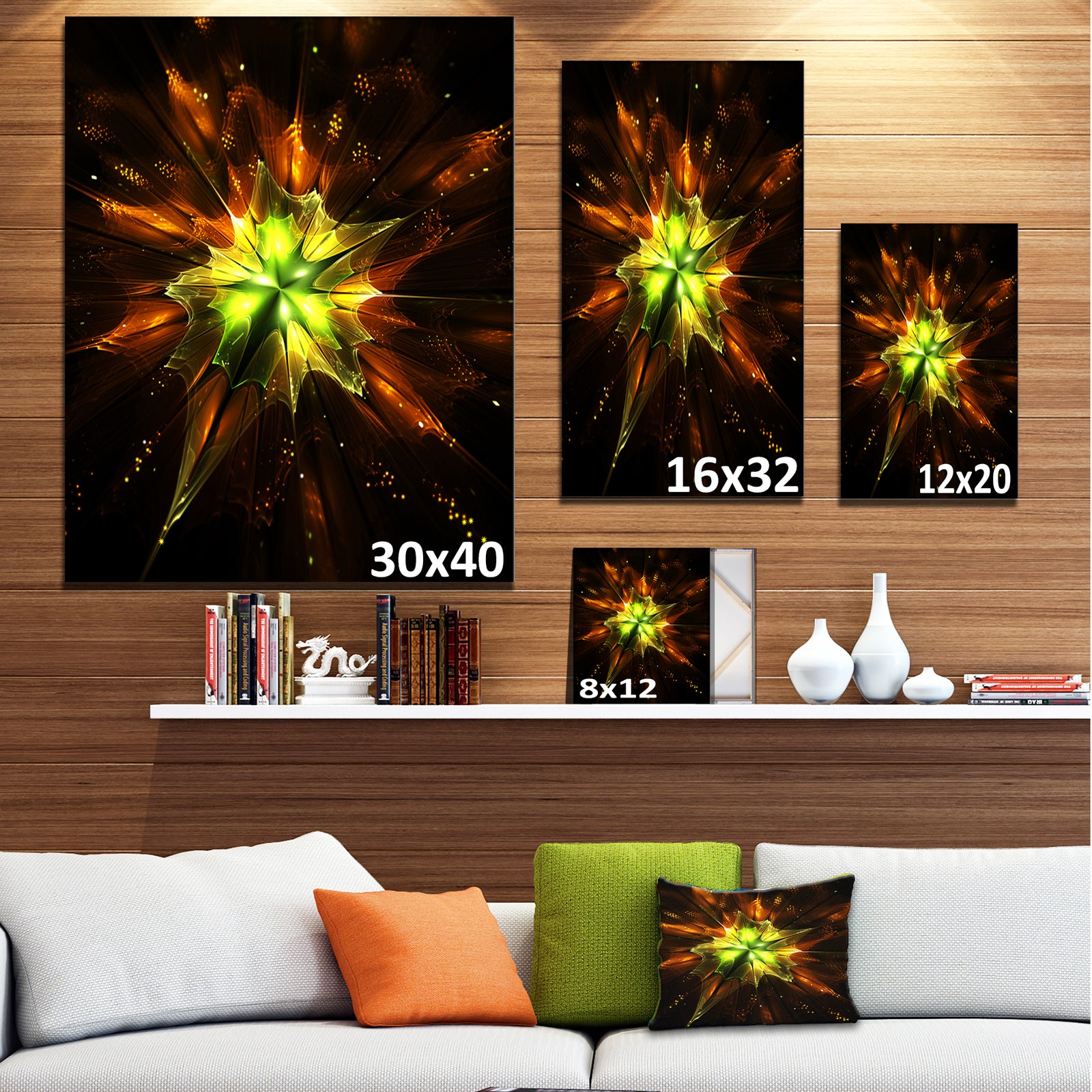 Orange Yellow Green Fractal Flower - Flower Canvas Print Artwork