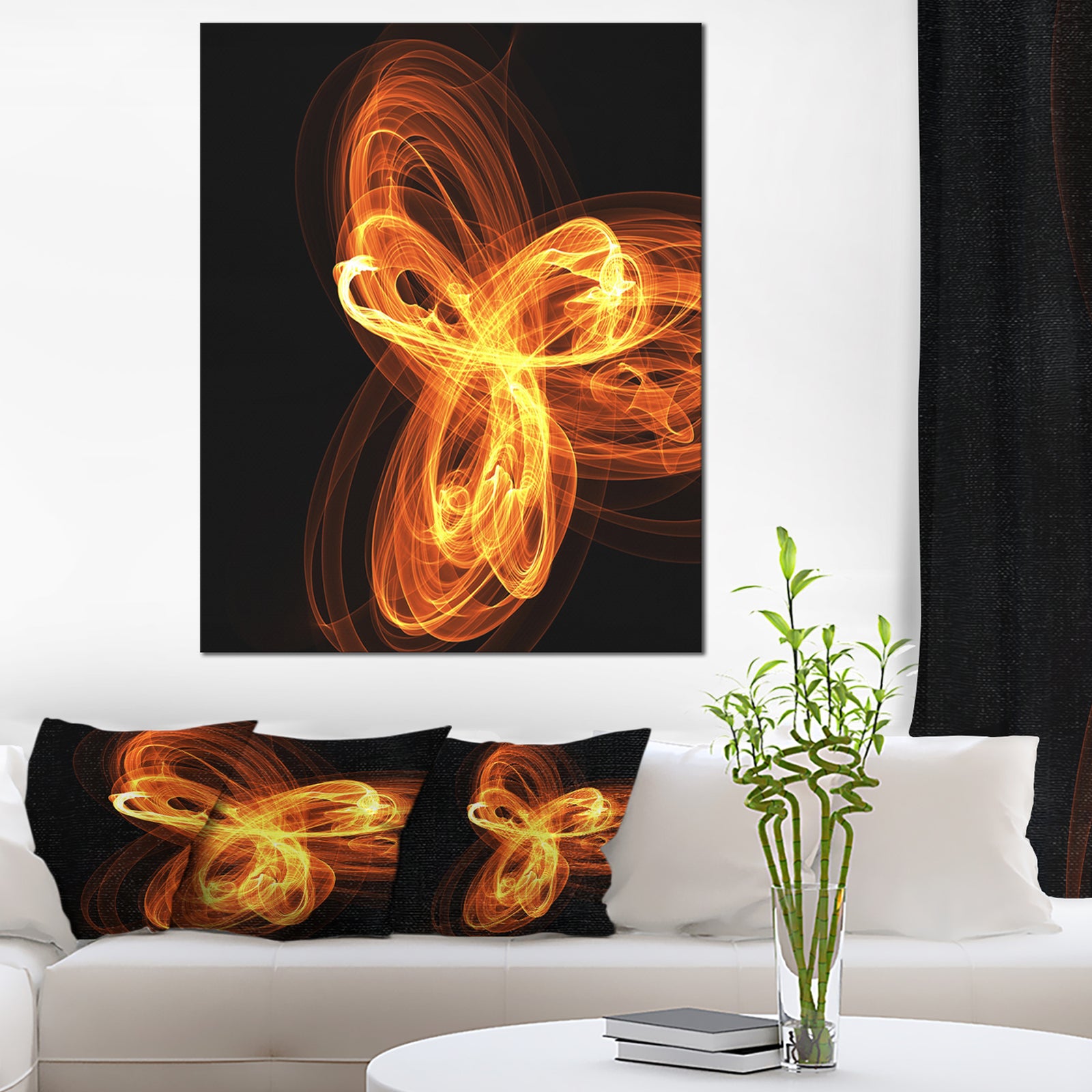 Fractal Fire Pattern Painted in Air - Large Abstract Canvas Wall Art