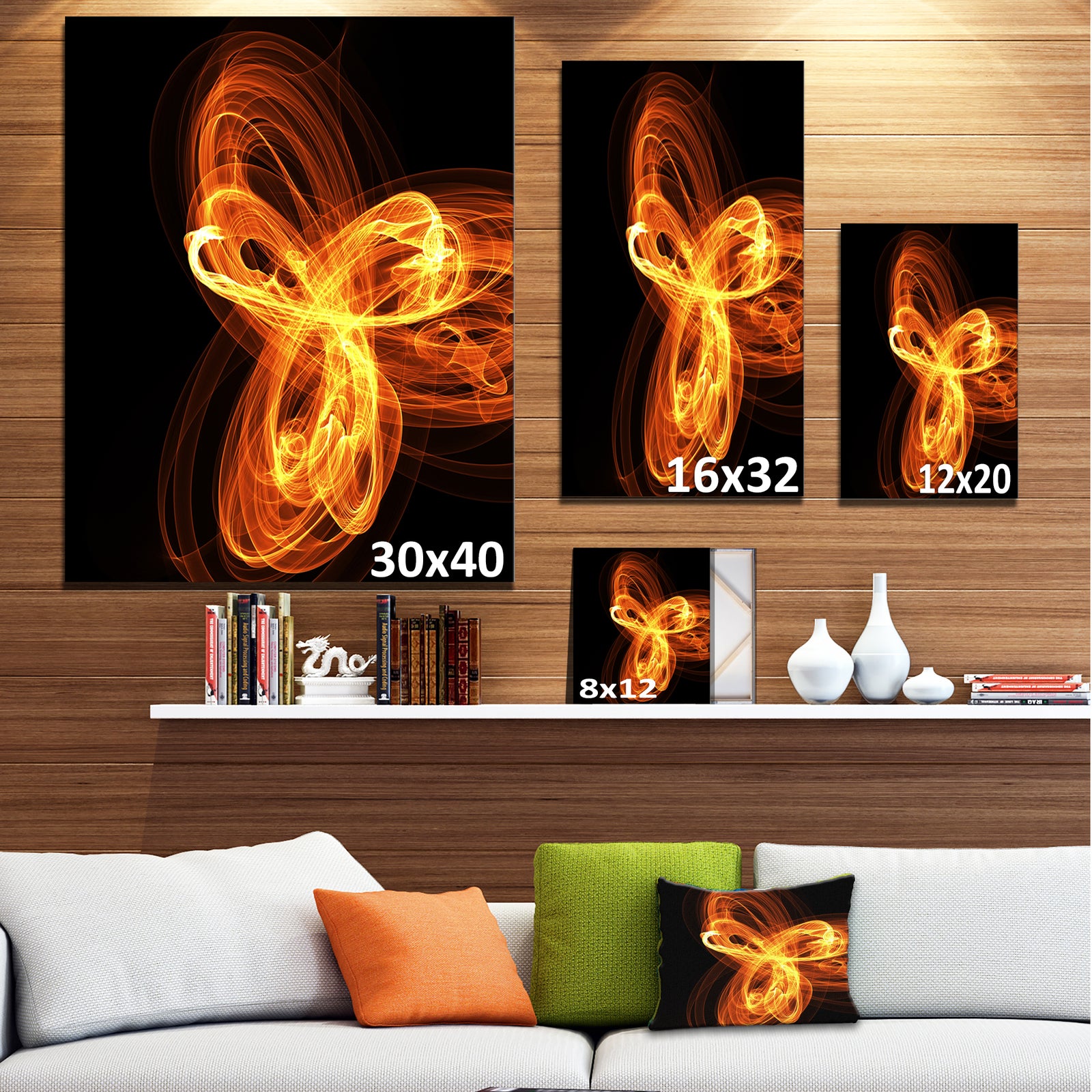 Fractal Fire Pattern Painted in Air - Large Abstract Canvas Wall Art