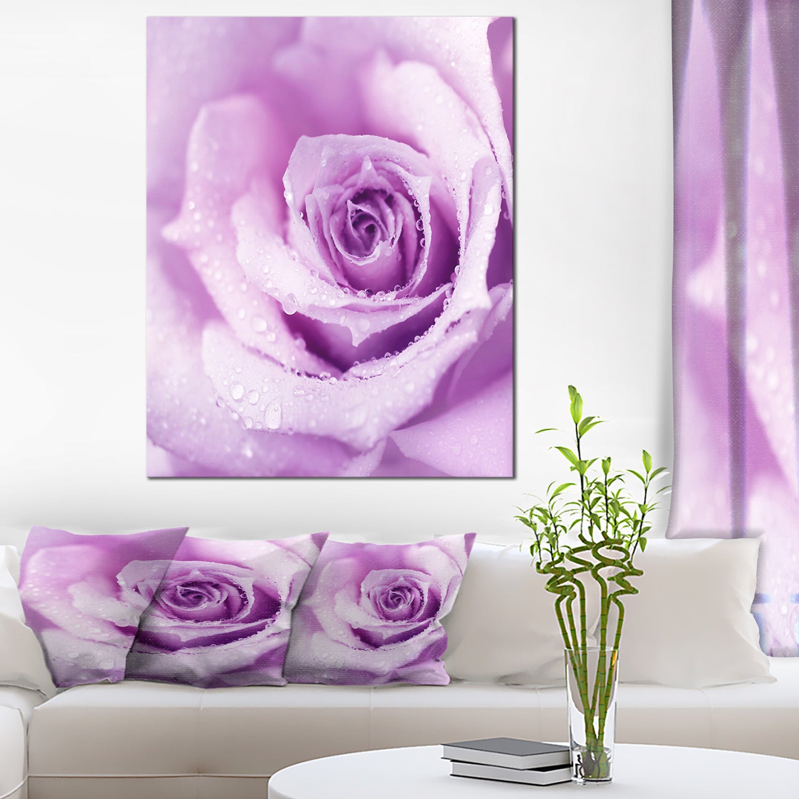 Purple Wet Rose Background - Flowers Canvas Wall Artwork
