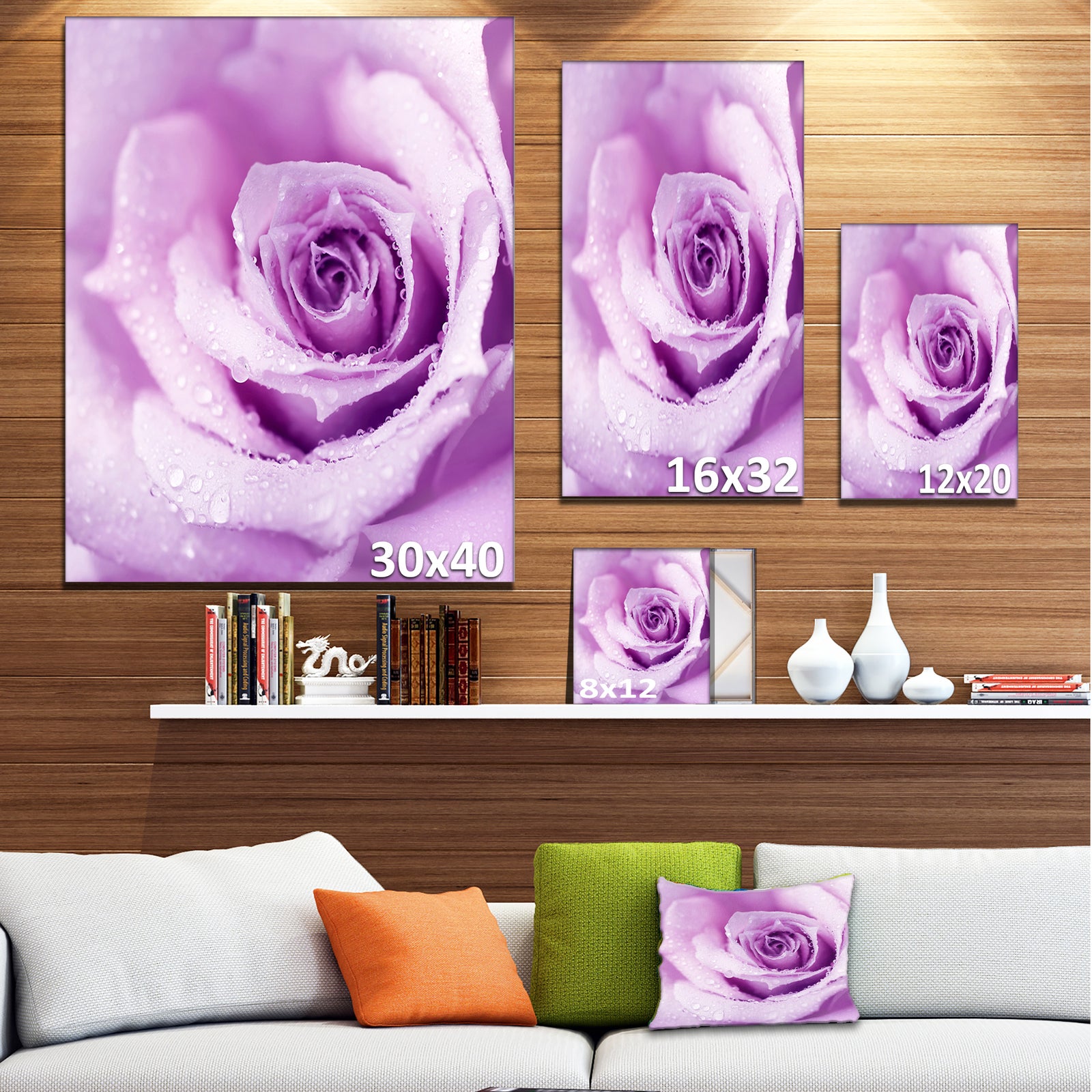 Purple Wet Rose Background - Flowers Canvas Wall Artwork