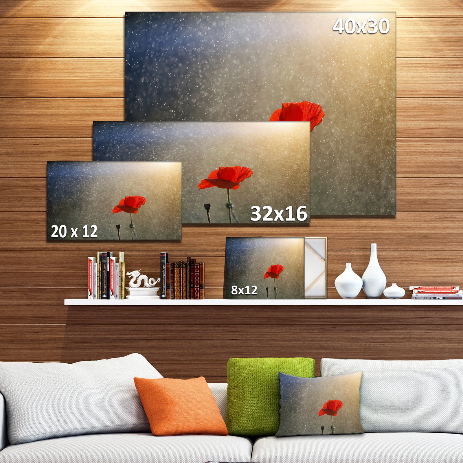 Lone Red Puppy Flower under Lights - Flowers Canvas Wall Artwork
