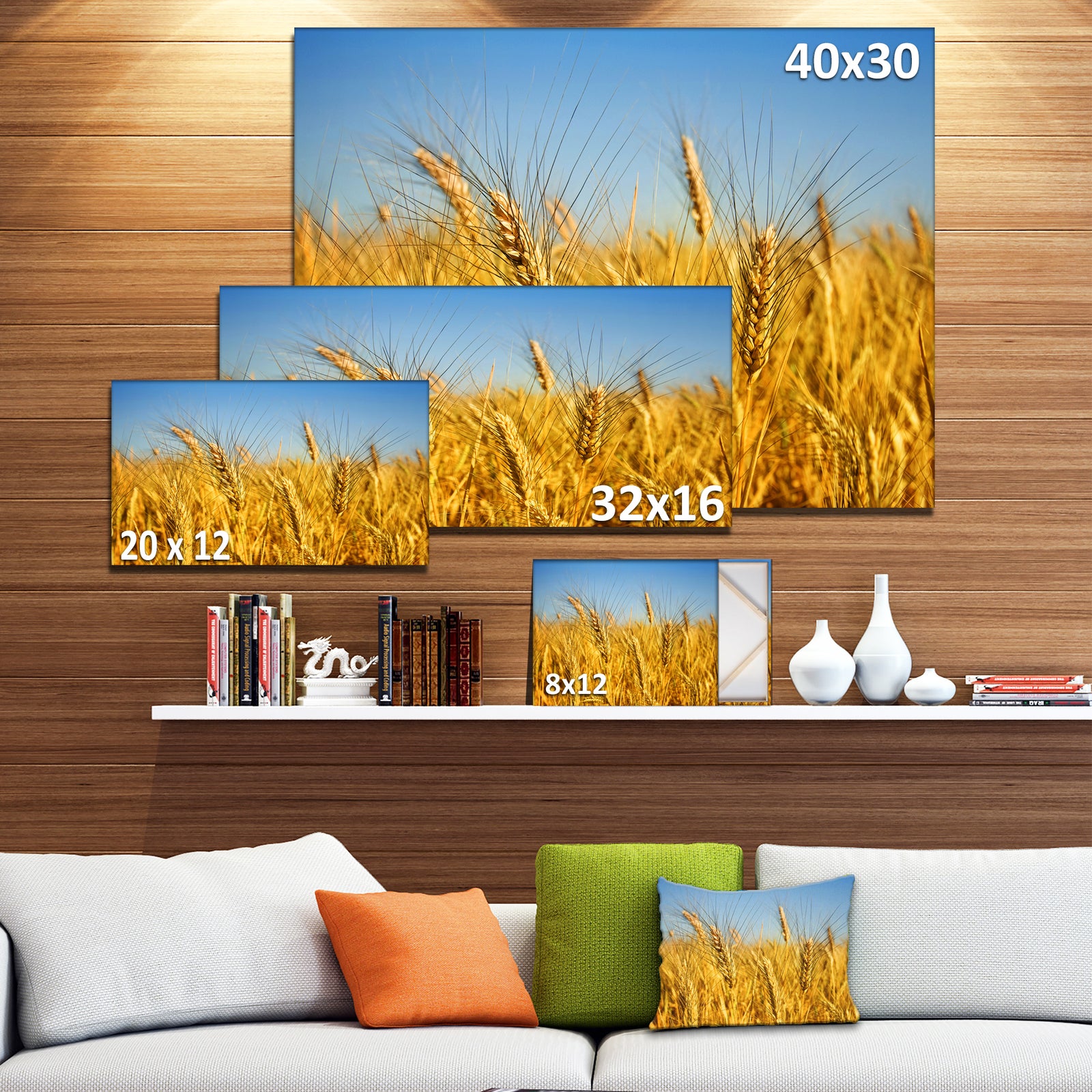 Bright Golden Wheat Field - Landscape Wall Art Print Canvas