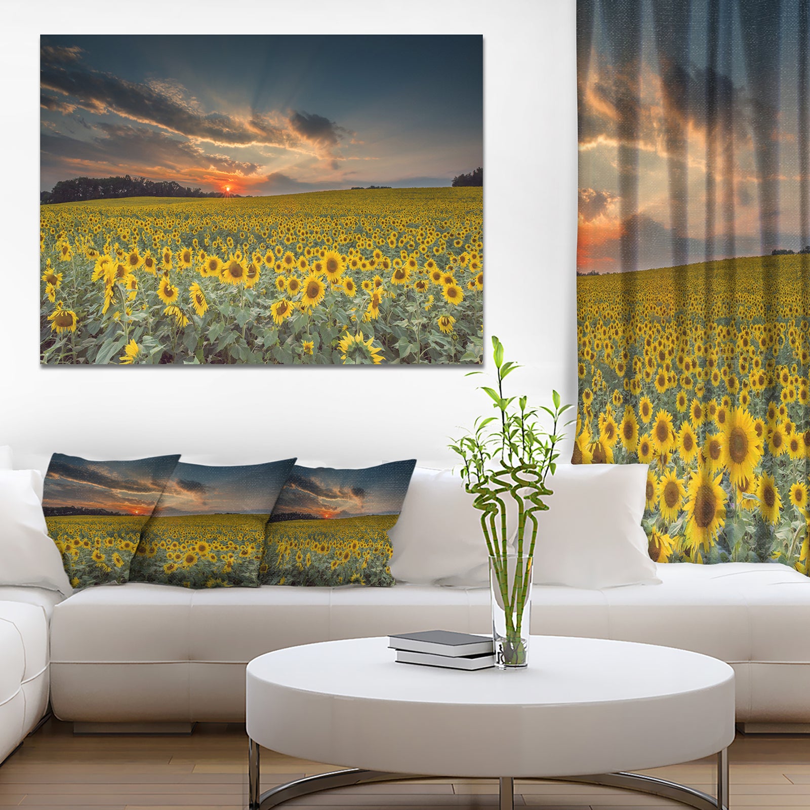 Sunflower Sunset with Cloudy Sky - Large Landscape Canvas Art