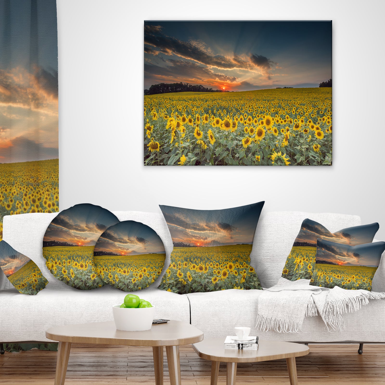 Sunflower Sunset with Cloudy Sky - Large Landscape Canvas Art