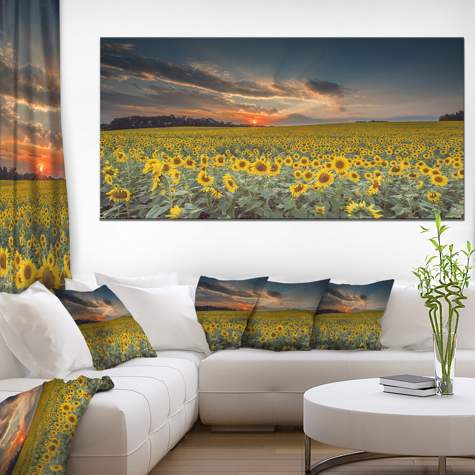 Sunflower Sunset with Cloudy Sky - Large Landscape Canvas Art
