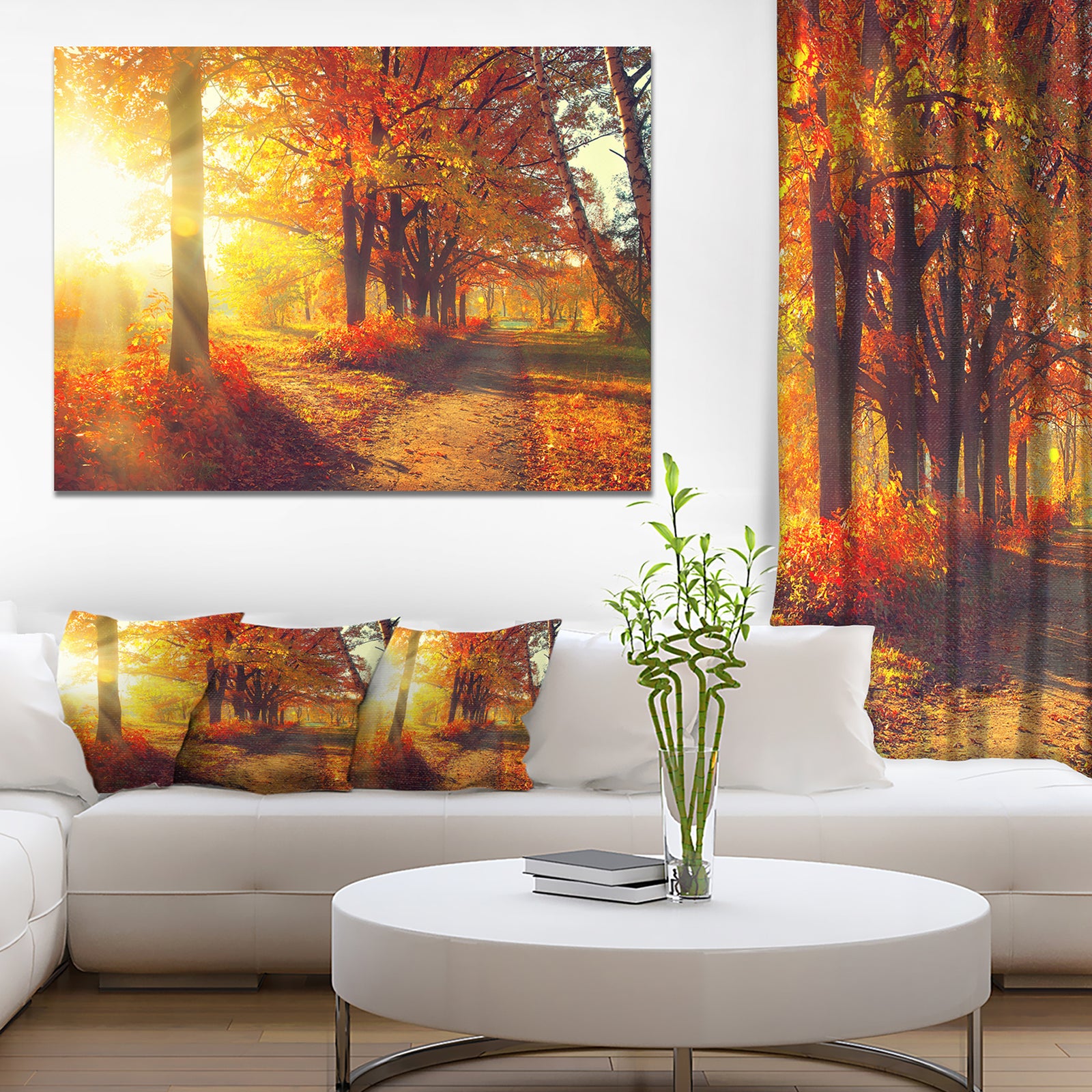 Autumnal Trees in Sunrays - Large Landscape Canvas Art Print