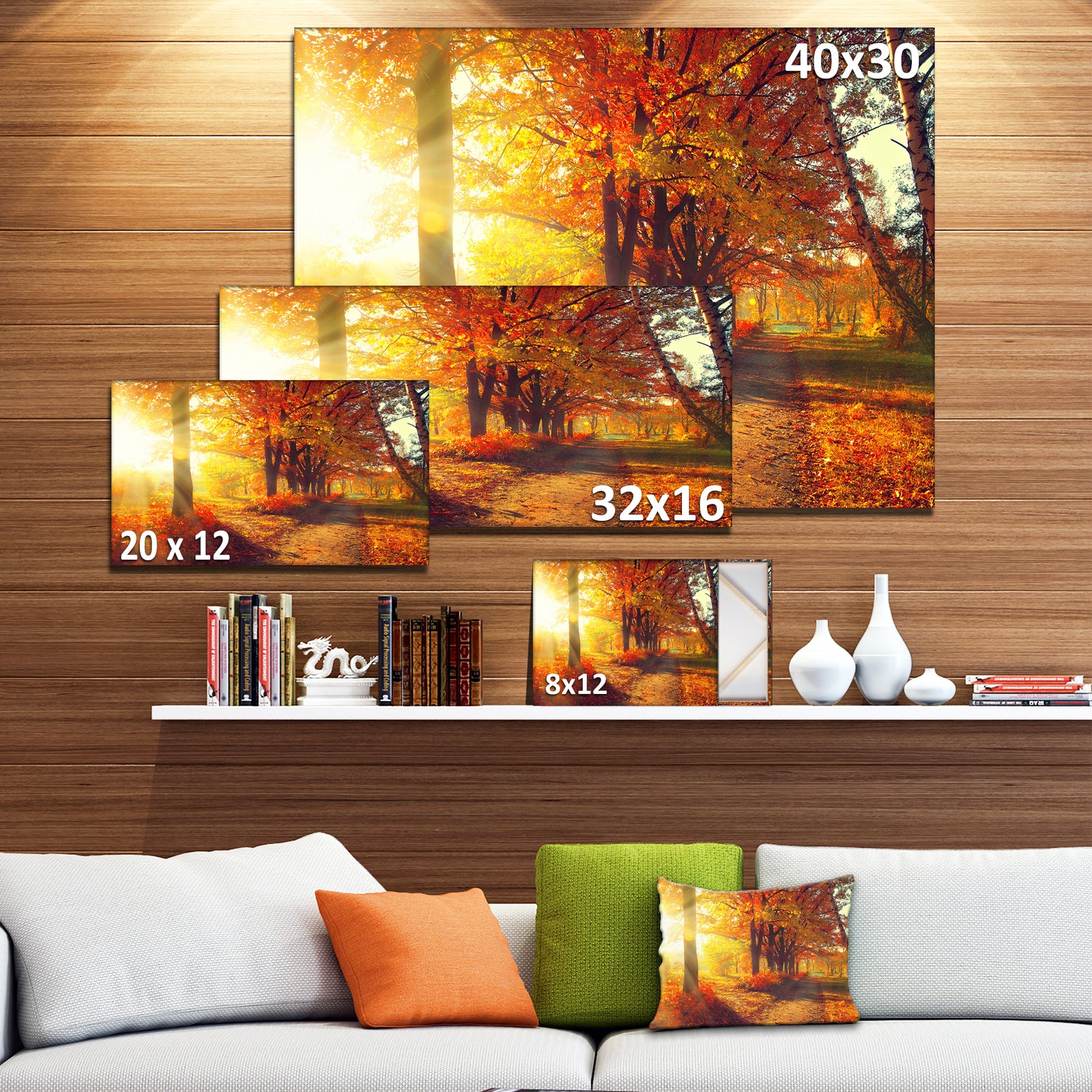 Autumnal Trees in Sunrays - Large Landscape Canvas Art Print