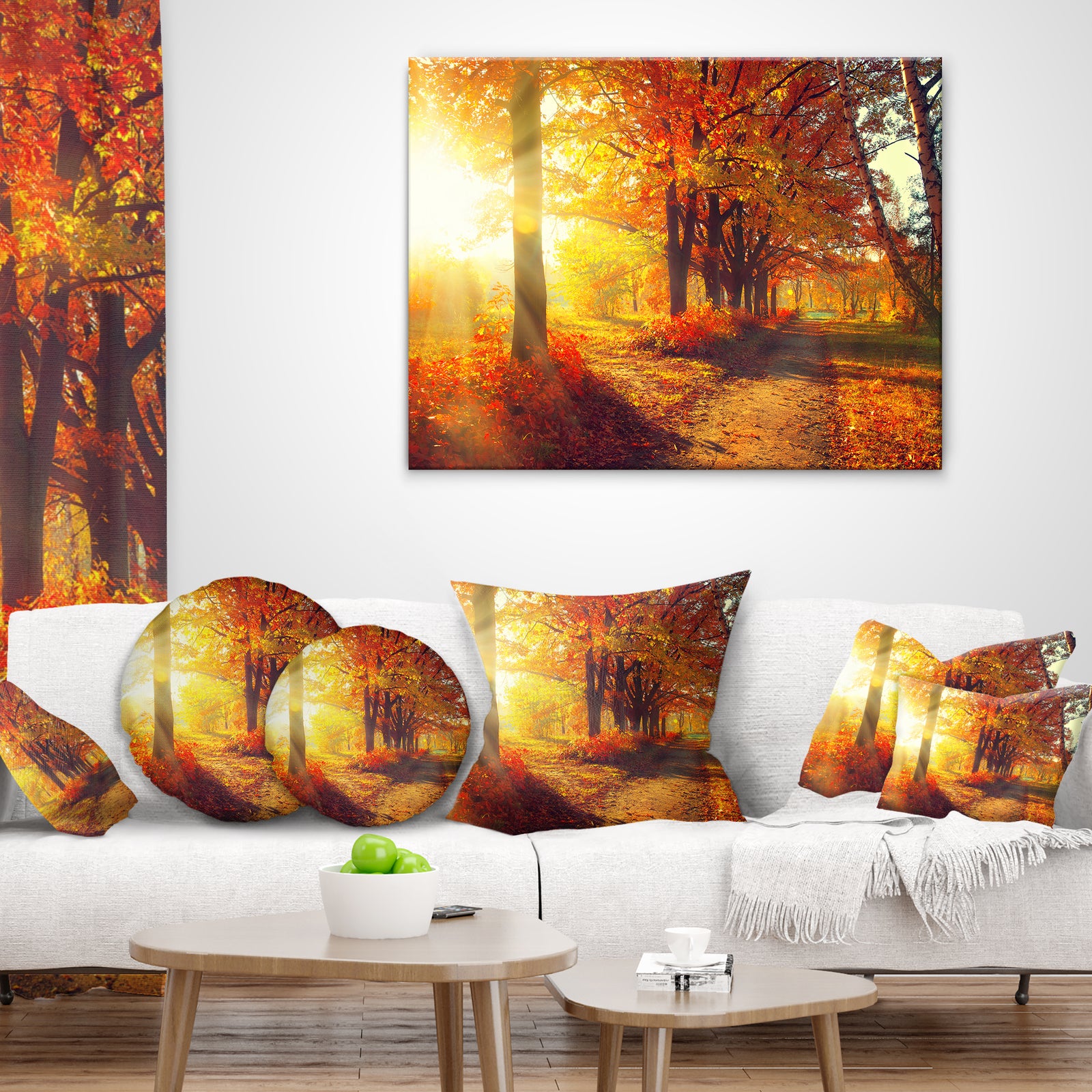 Autumnal Trees in Sunrays - Large Landscape Canvas Art Print