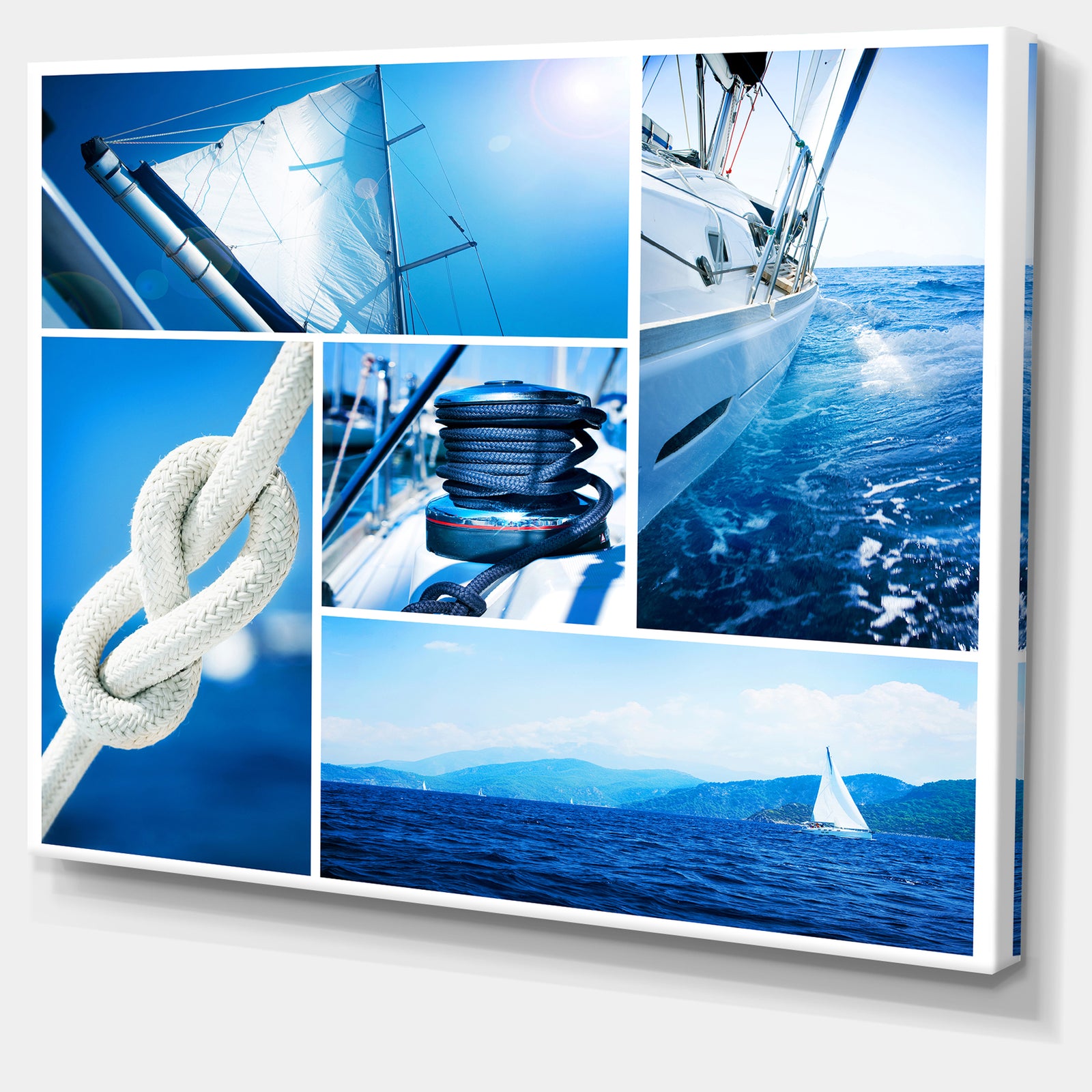 Sailing Yacht in Blue Sea Collage - Large Seashore Canvas Wall Art
