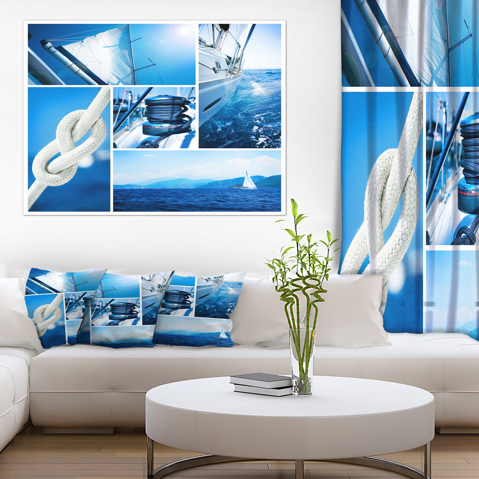 Sailing Yacht in Blue Sea Collage - Large Seashore Canvas Wall Art