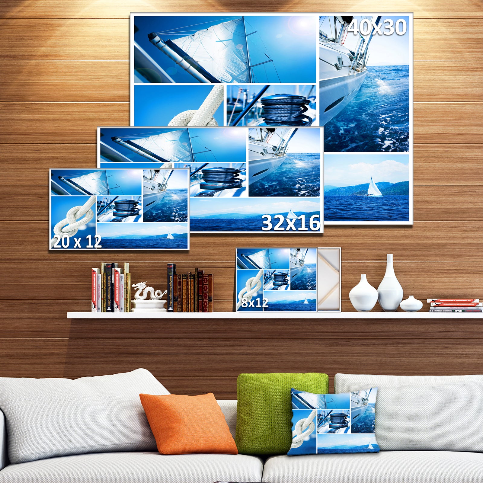 Sailing Yacht in Blue Sea Collage - Large Seashore Canvas Wall Art
