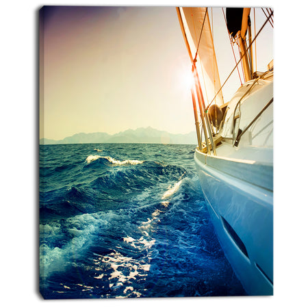 Sepia-toned Yacht Sailing in Sea - Large Seashore Canvas Wall Art