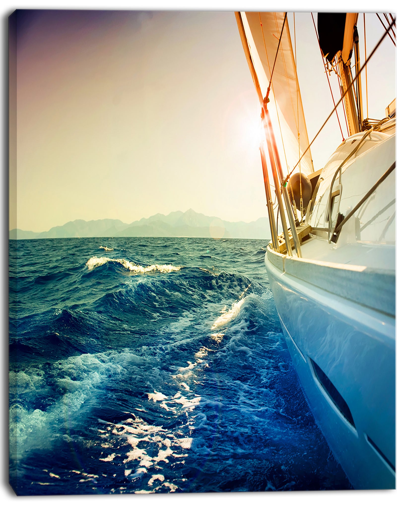 Sepia-toned Yacht Sailing in Sea - Large Seashore Canvas Wall Art