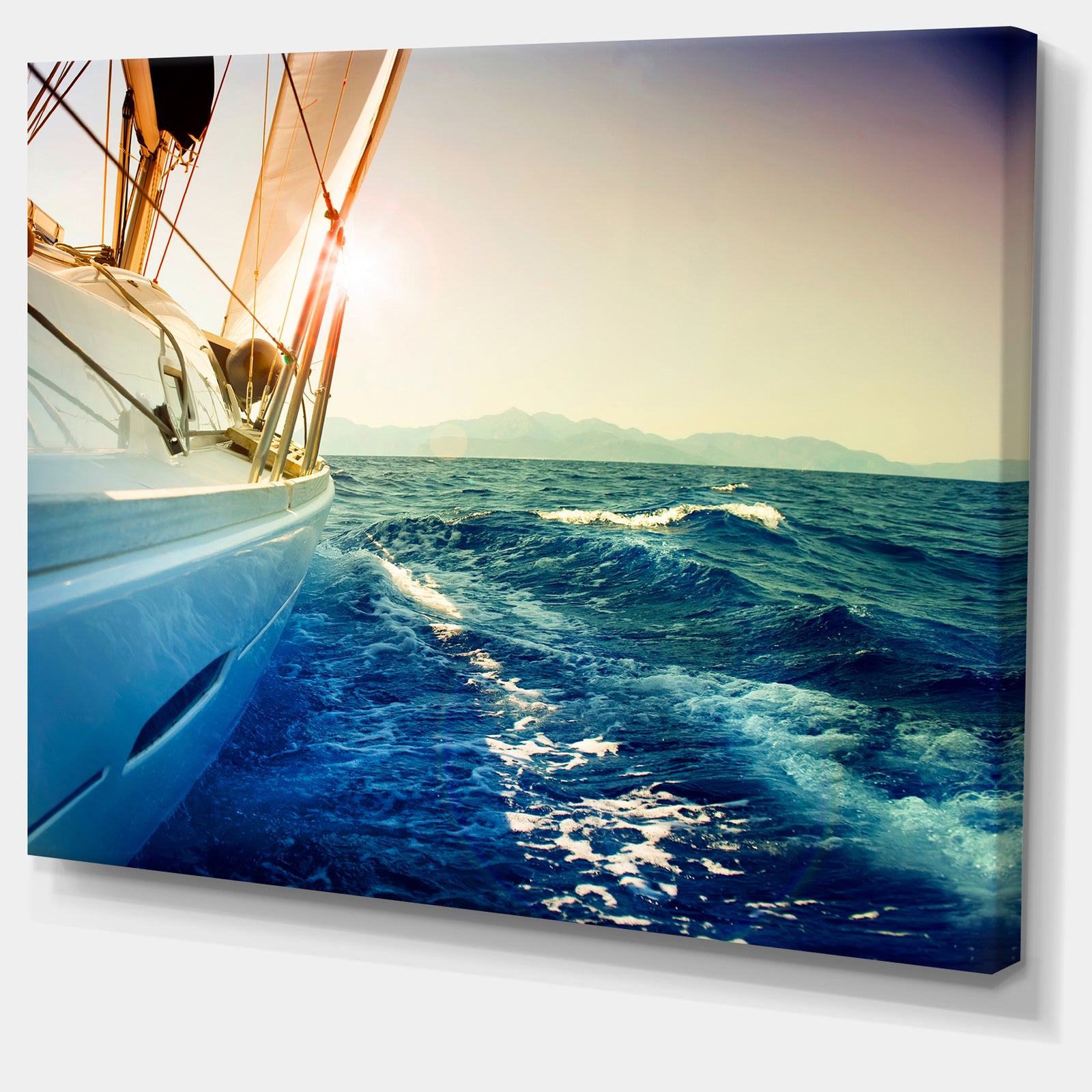 Yacht Sailing in Wavy Waters - Large Seashore Canvas Wall Art