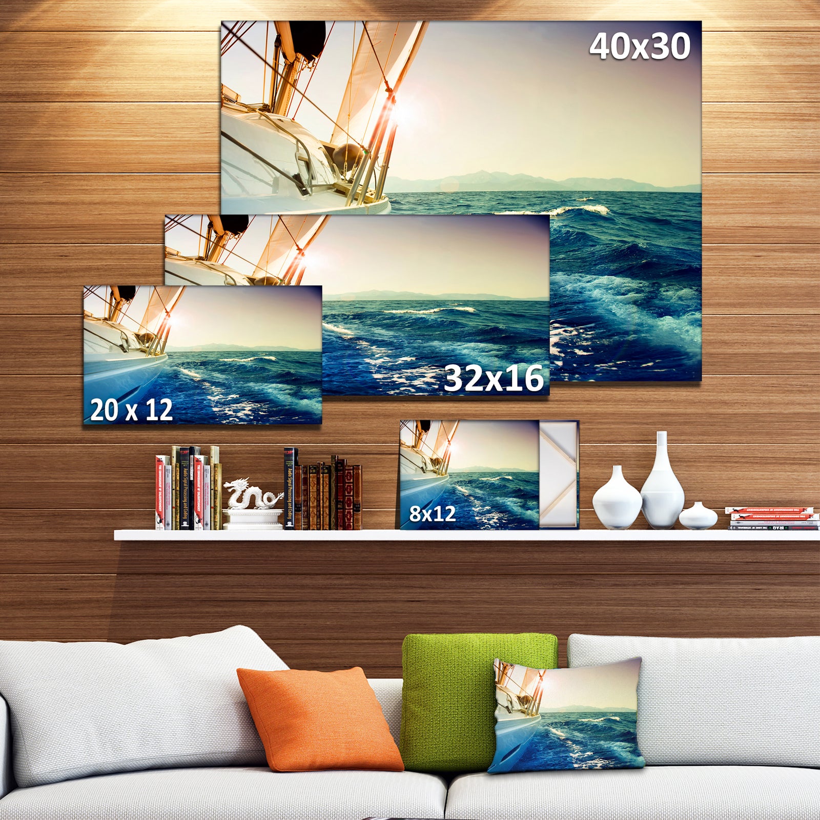 Yacht Sailing in Wavy Waters - Large Seashore Canvas Wall Art
