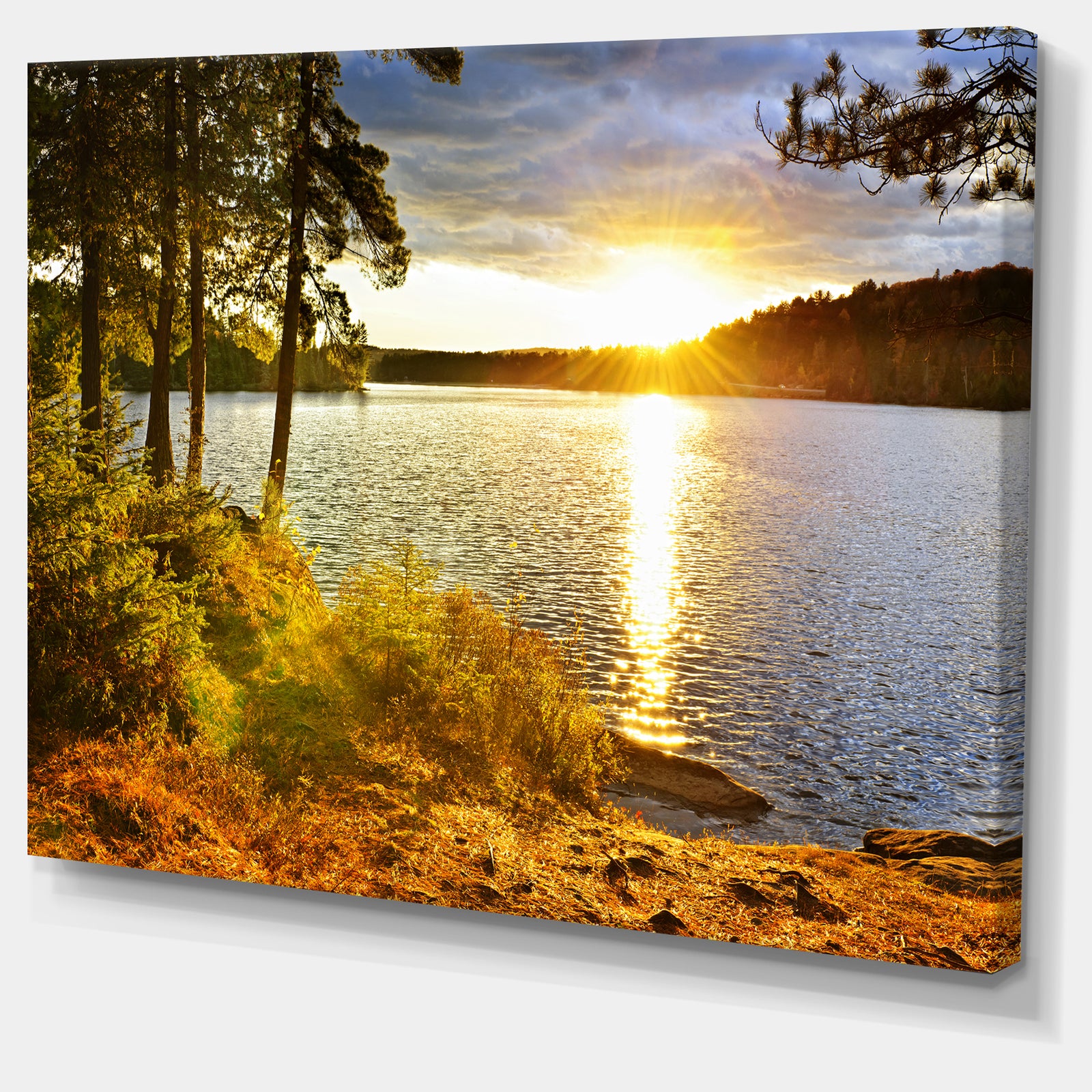 Beautiful View of Sunset over Lake - Landscape Canvas Art Print