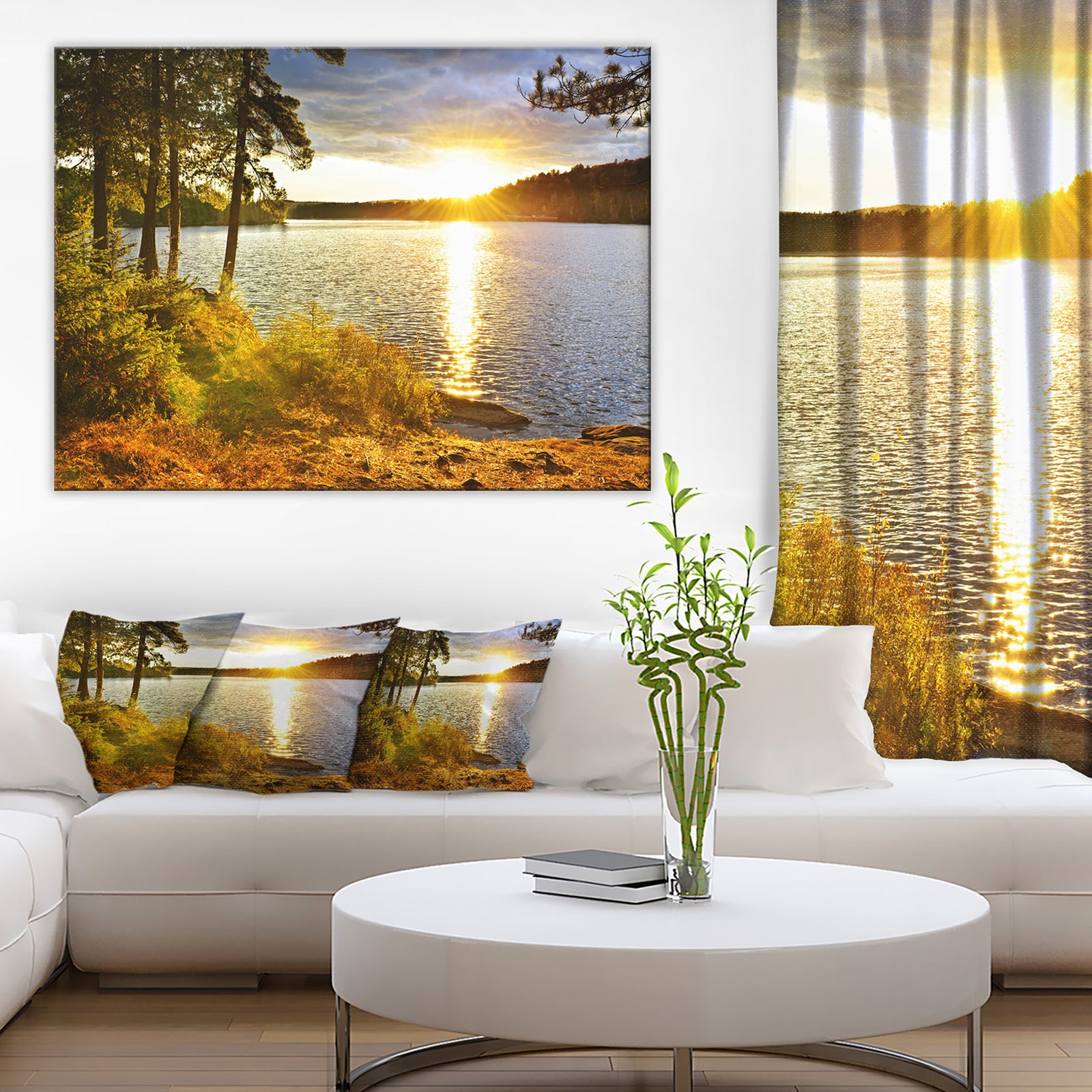 Beautiful View of Sunset over Lake - Landscape Canvas Art Print