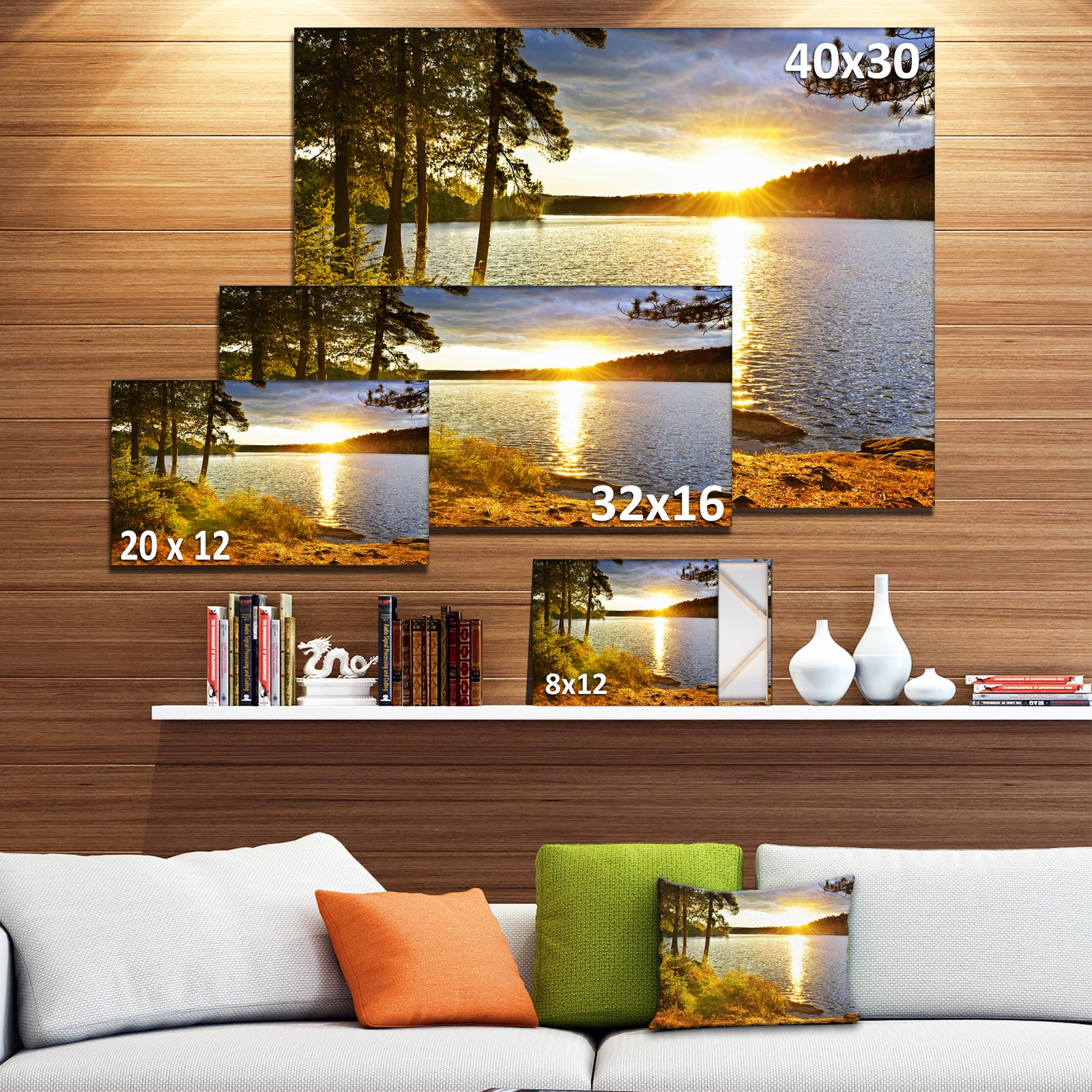 Beautiful View of Sunset over Lake - Landscape Canvas Art Print