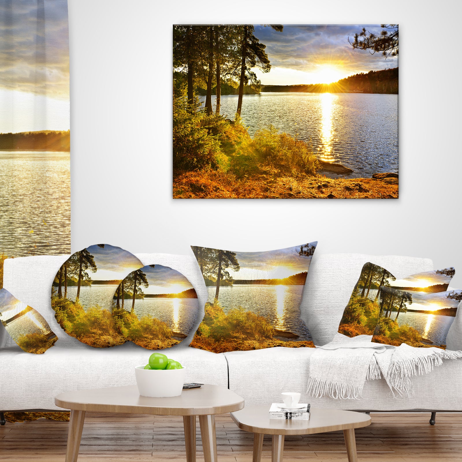 Beautiful View of Sunset over Lake - Landscape Canvas Art Print