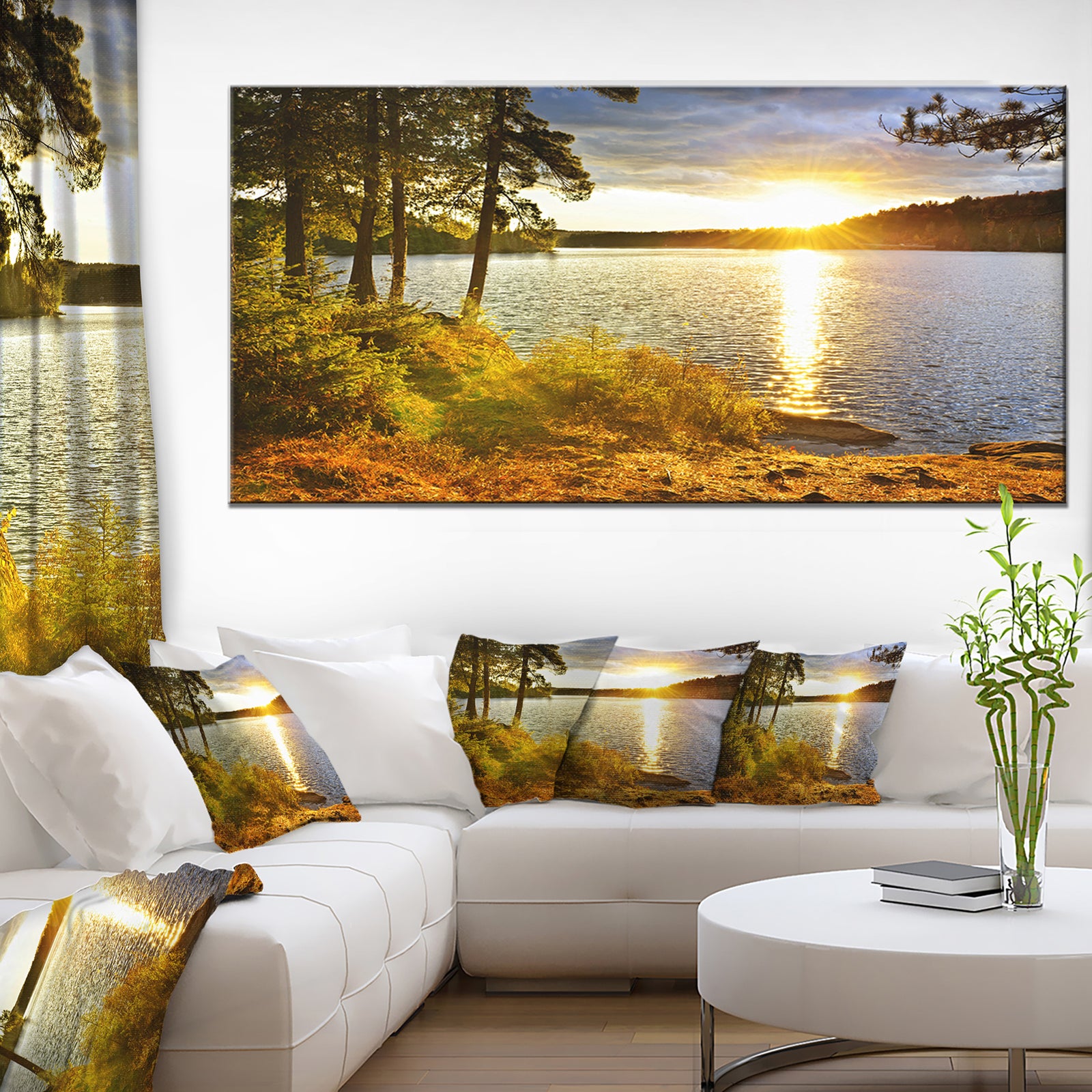 Beautiful View of Sunset over Lake - Landscape Canvas Art Print