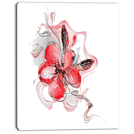 Red Floral Watercolor Sketch - Large Animal Canvas Wall Art Print