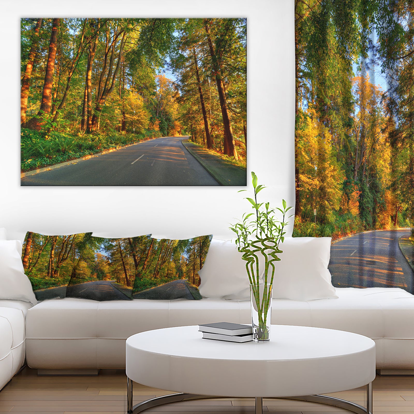 Road Through Yellow Forest - Extra Large Landscape Art Canvas