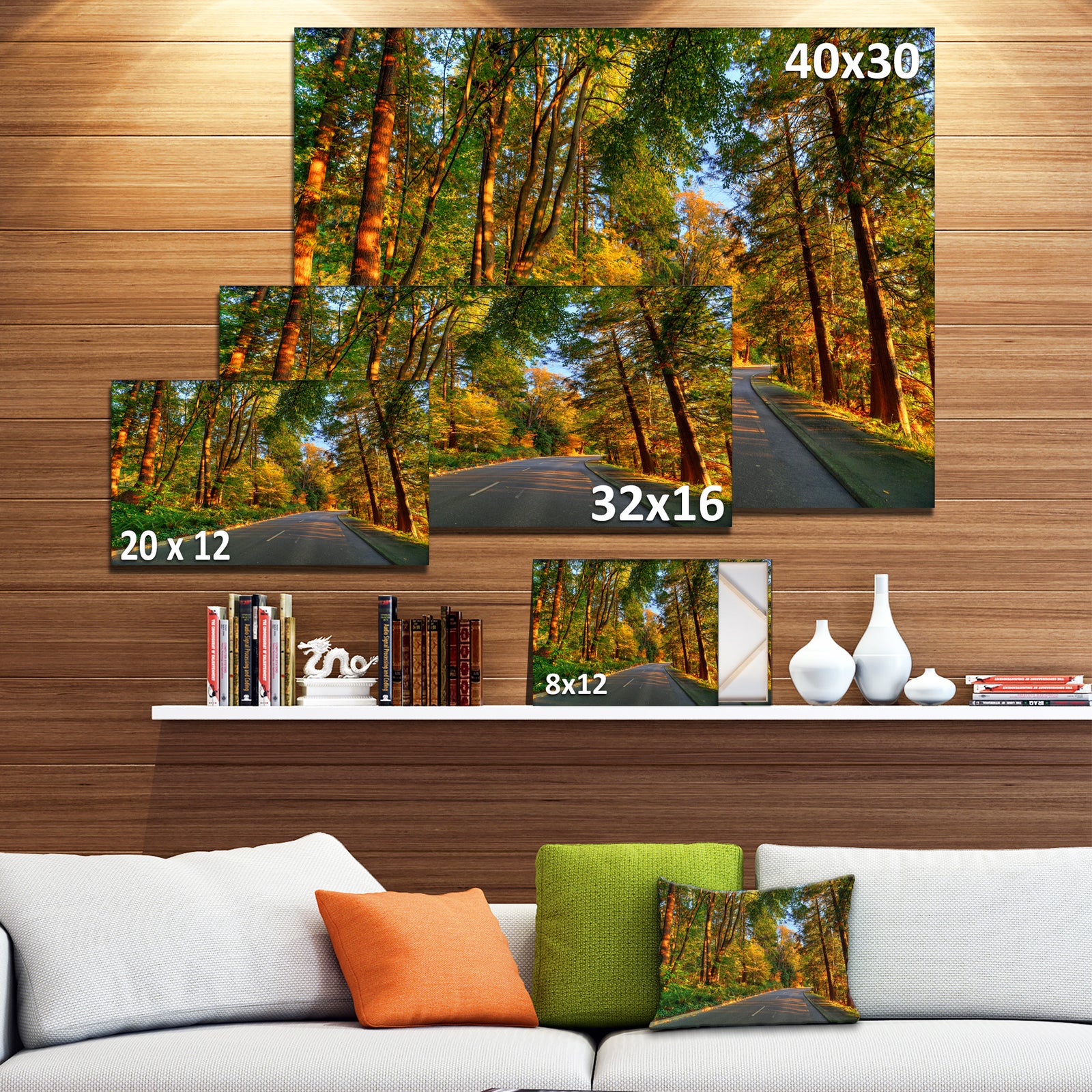 Road Through Yellow Forest - Extra Large Landscape Art Canvas