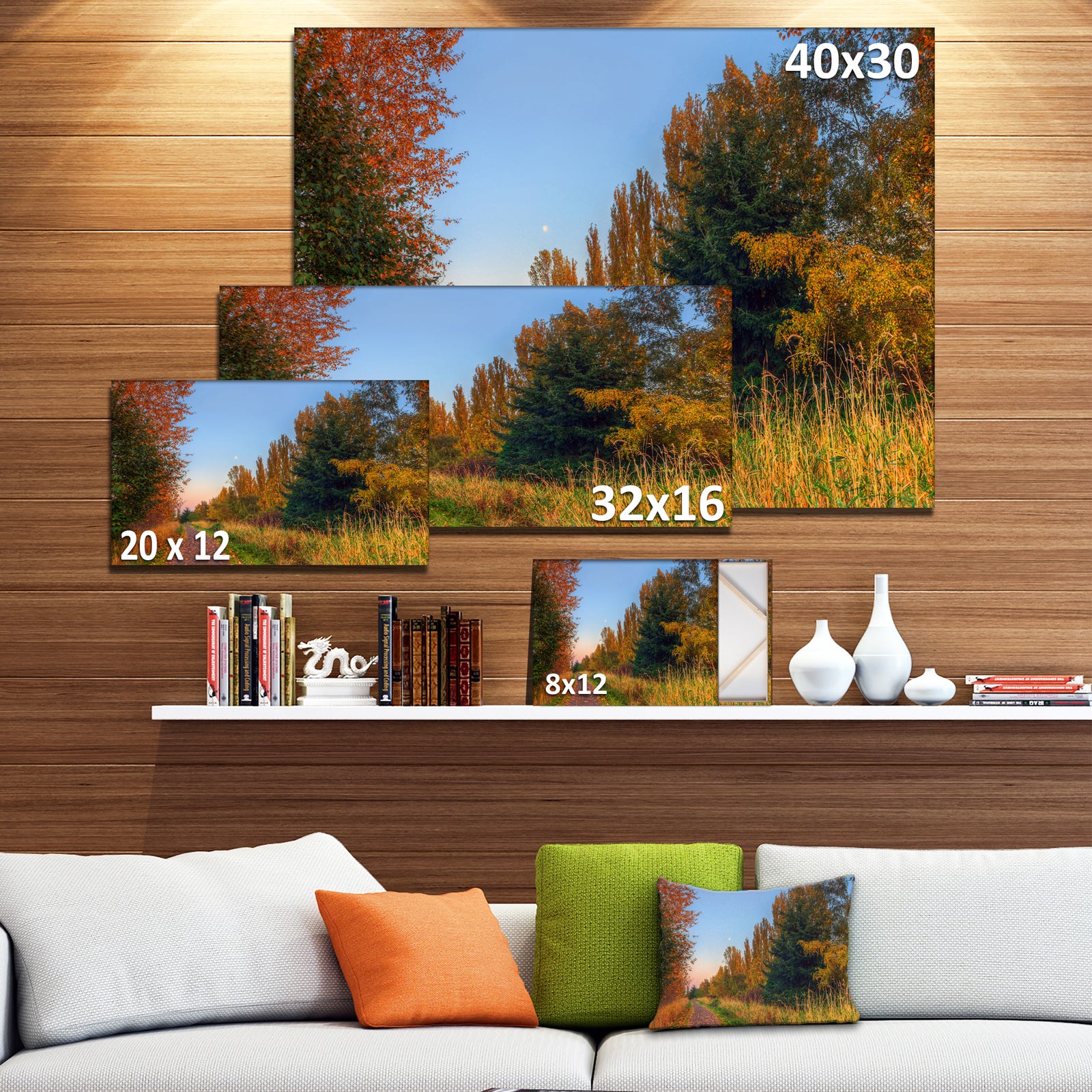 Road Through Fall Forest - Extra Large Landscape Art Canvas