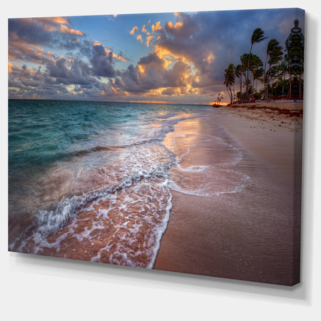 Palm Trees on Clear Sandy Beach - Seashore Canvas Art Print