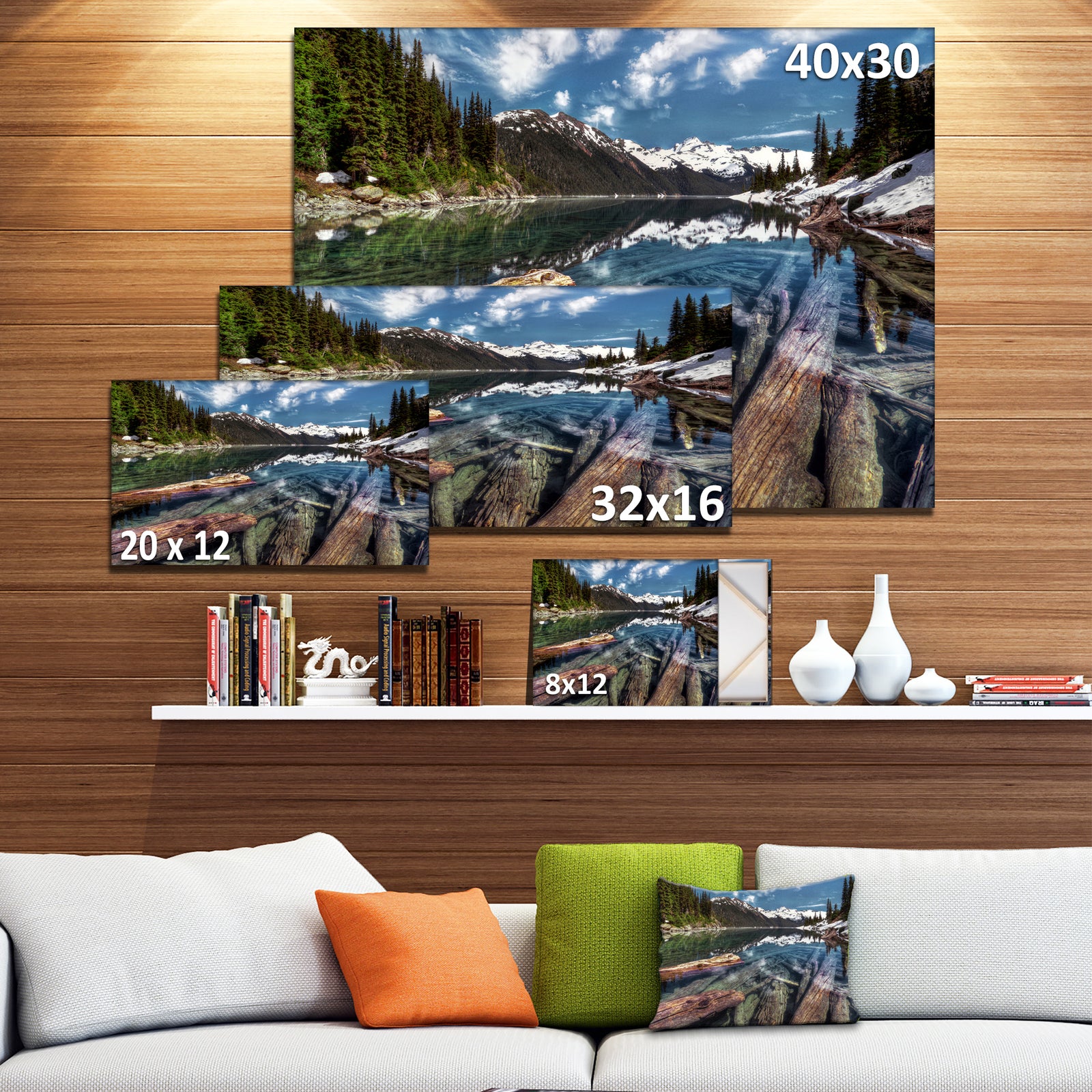 Sunken Logs n Mountain Lake - Extra Large Landscape Art Canvas