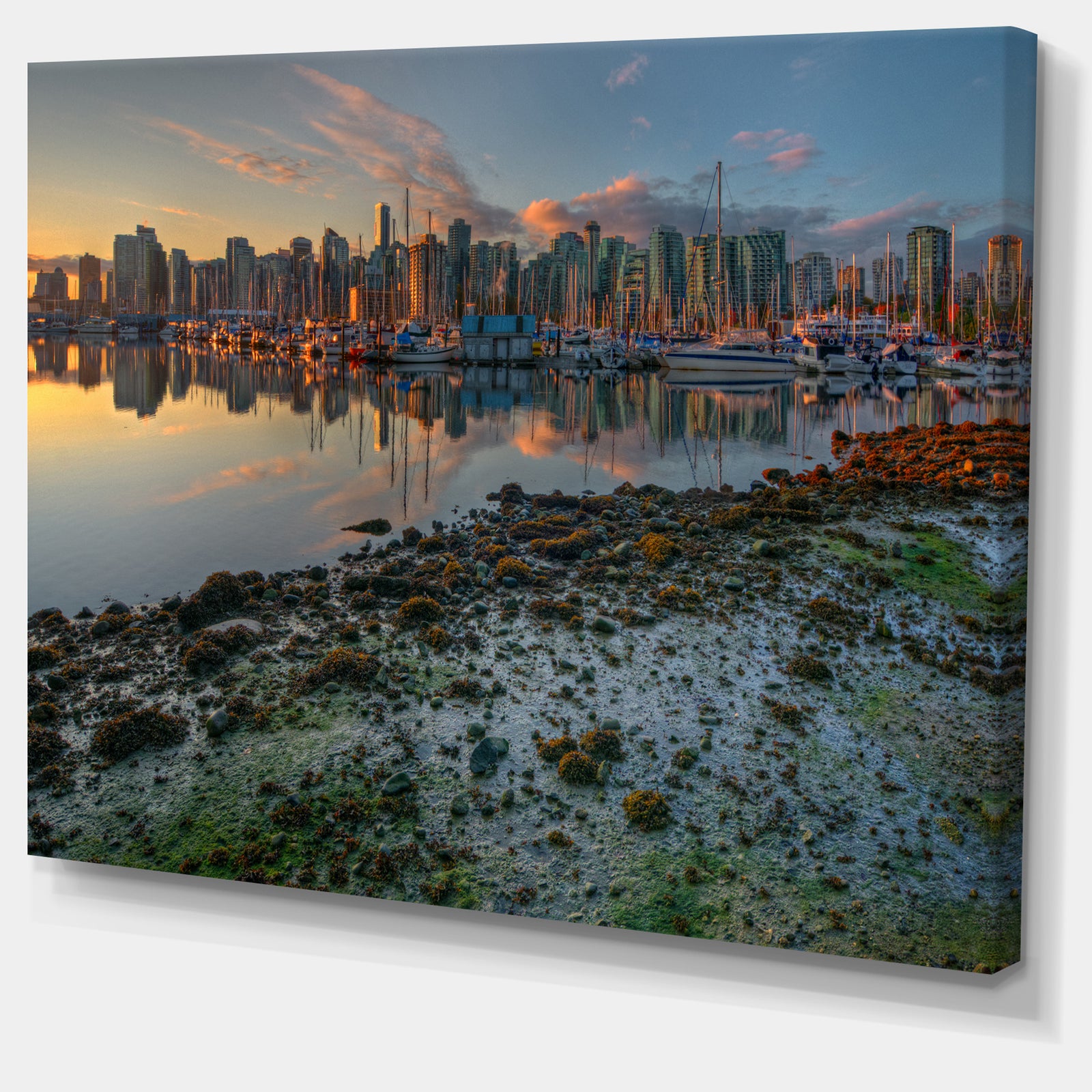 Beautiful Sunrise at Vancouver Downtown - Seashore Art Print on Canvas
