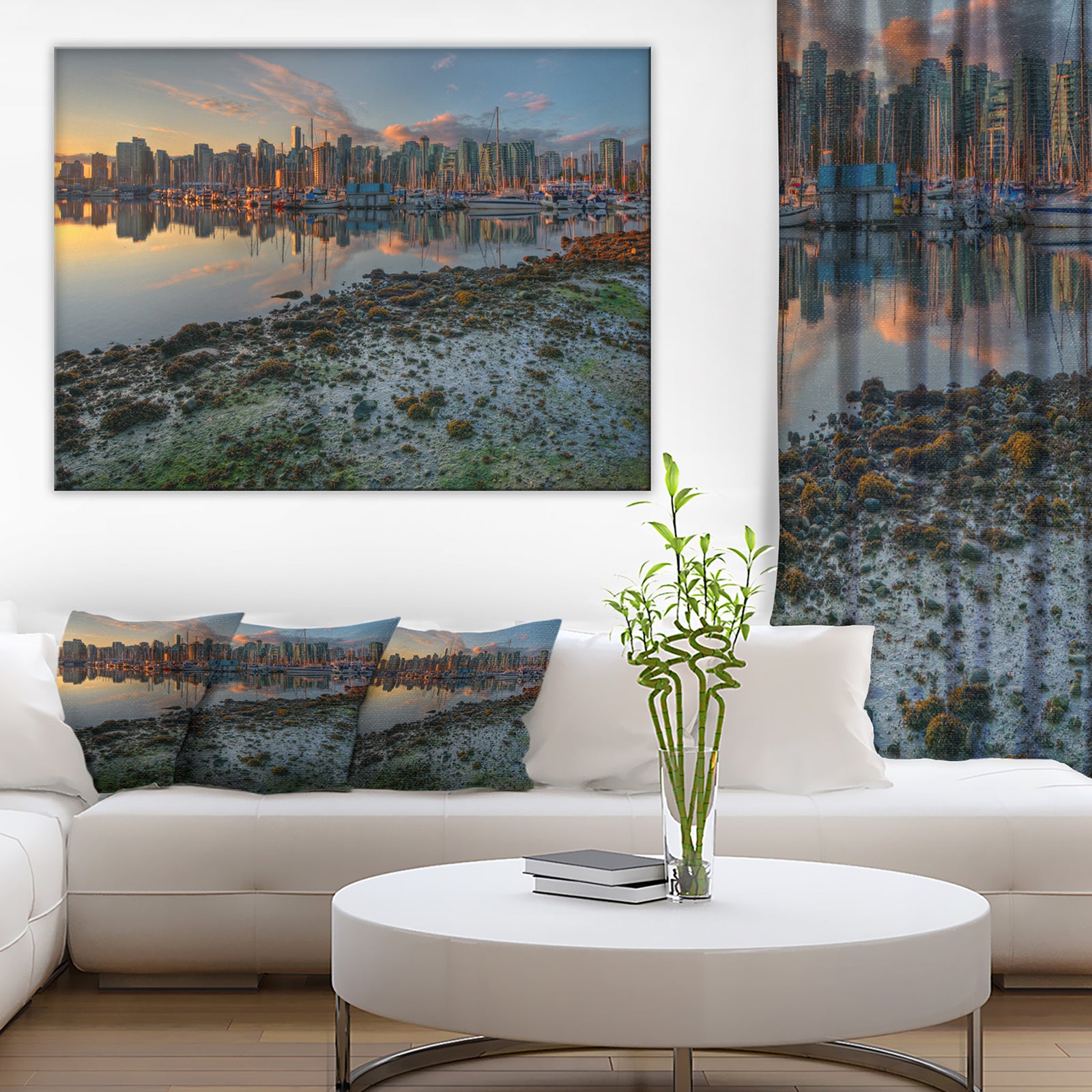 Beautiful Sunrise at Vancouver Downtown - Seashore Art Print on Canvas
