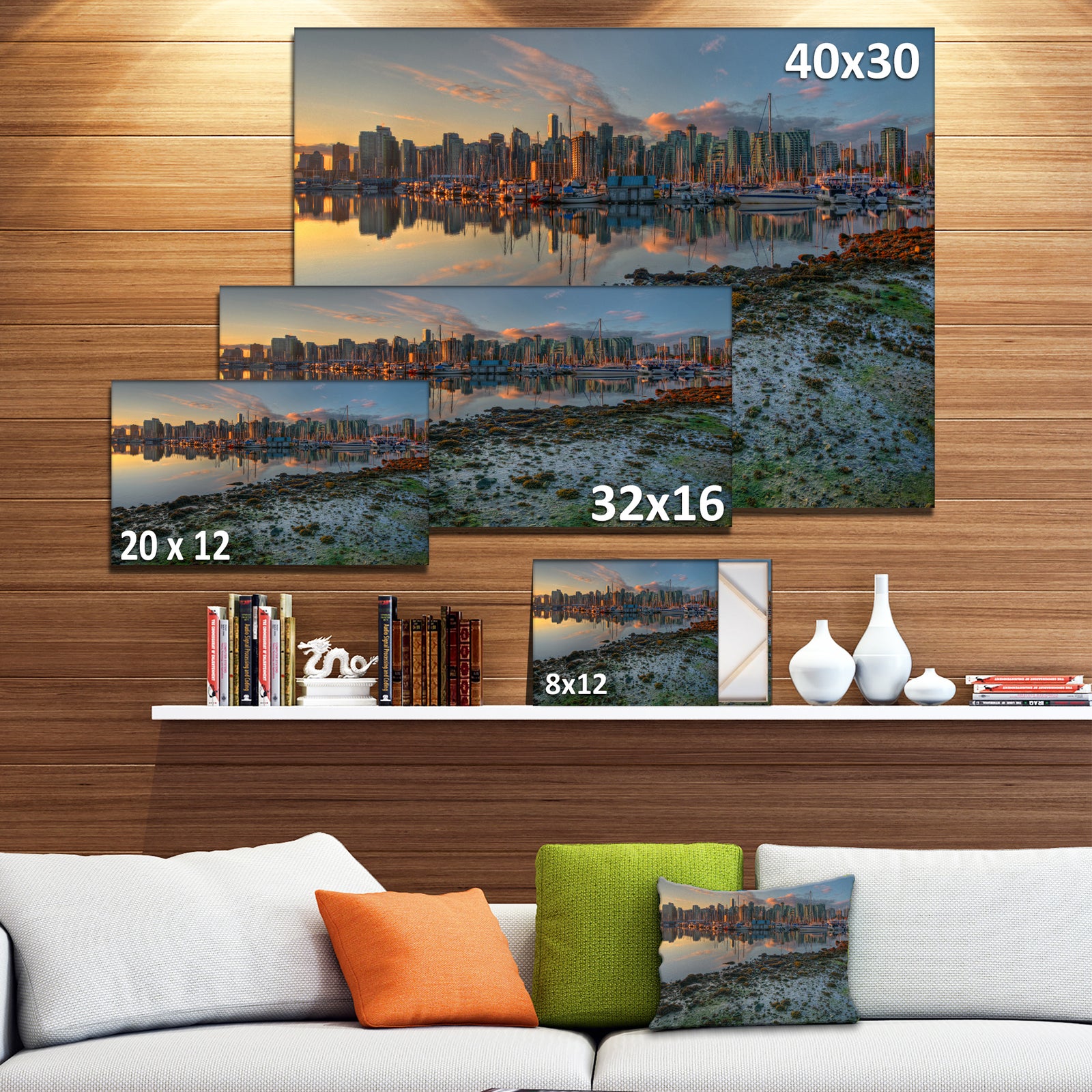 Beautiful Sunrise at Vancouver Downtown - Seashore Art Print on Canvas