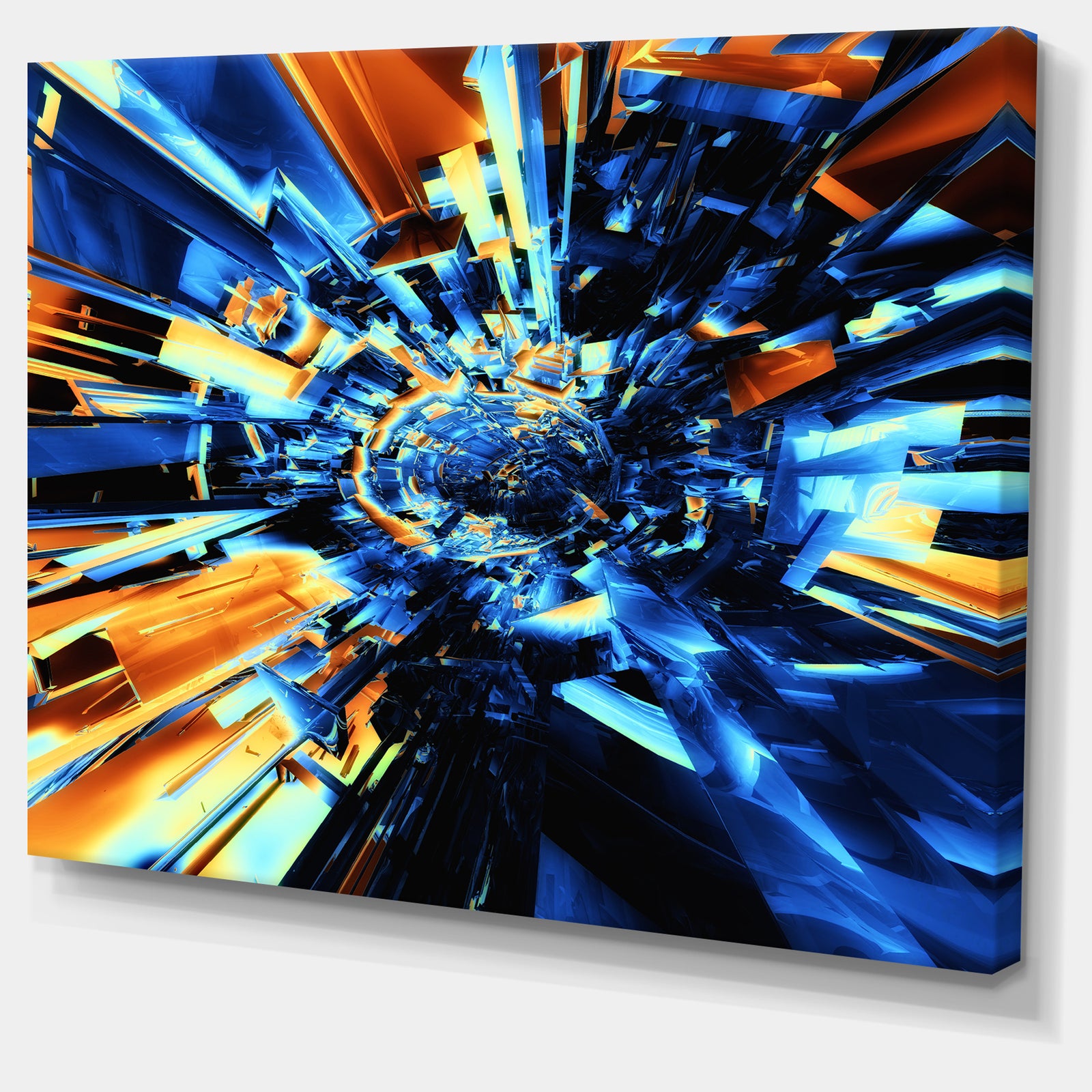 Into the Center Blue Fractal Design - Abstract Canvas Wall Art Print
