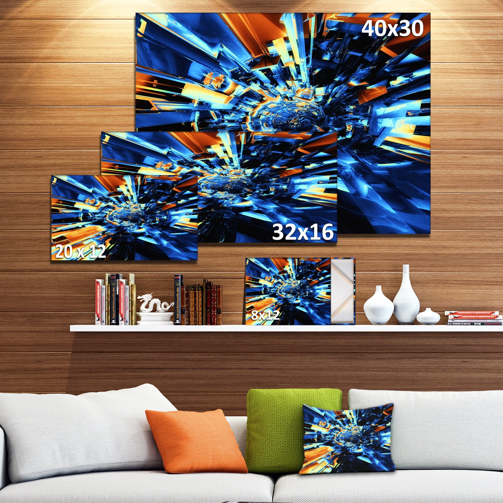 Into the Center Blue Fractal Design - Abstract Canvas Wall Art Print