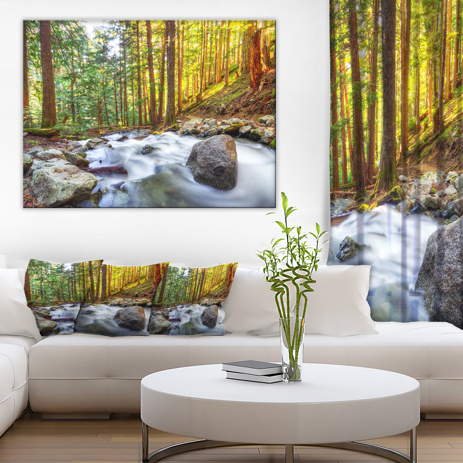 Creek Flowing Through Forest - Landscape Artwork Canvas Print