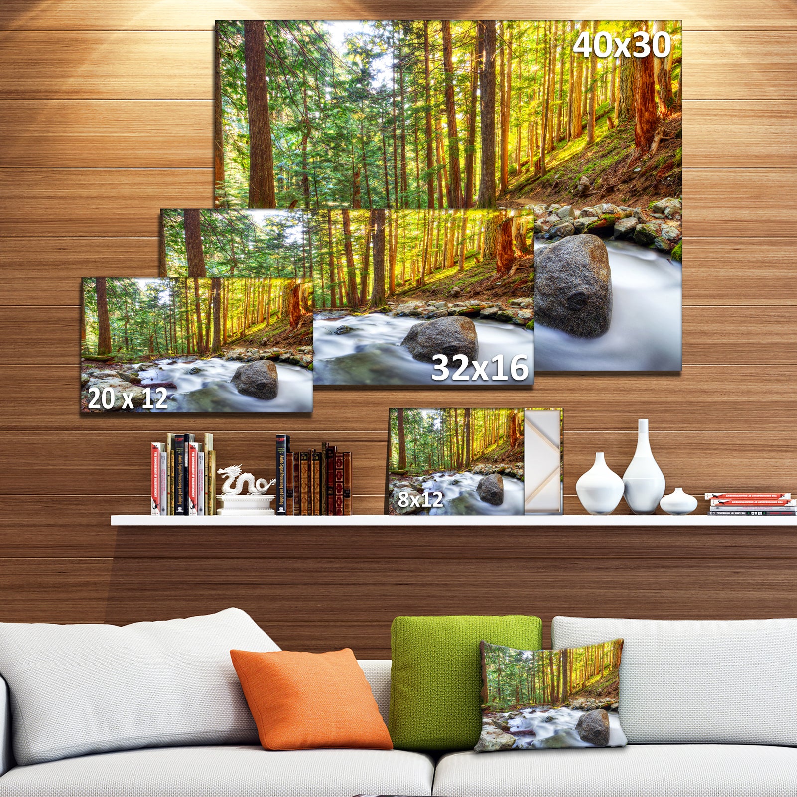 Creek Flowing Through Forest - Landscape Artwork Canvas Print