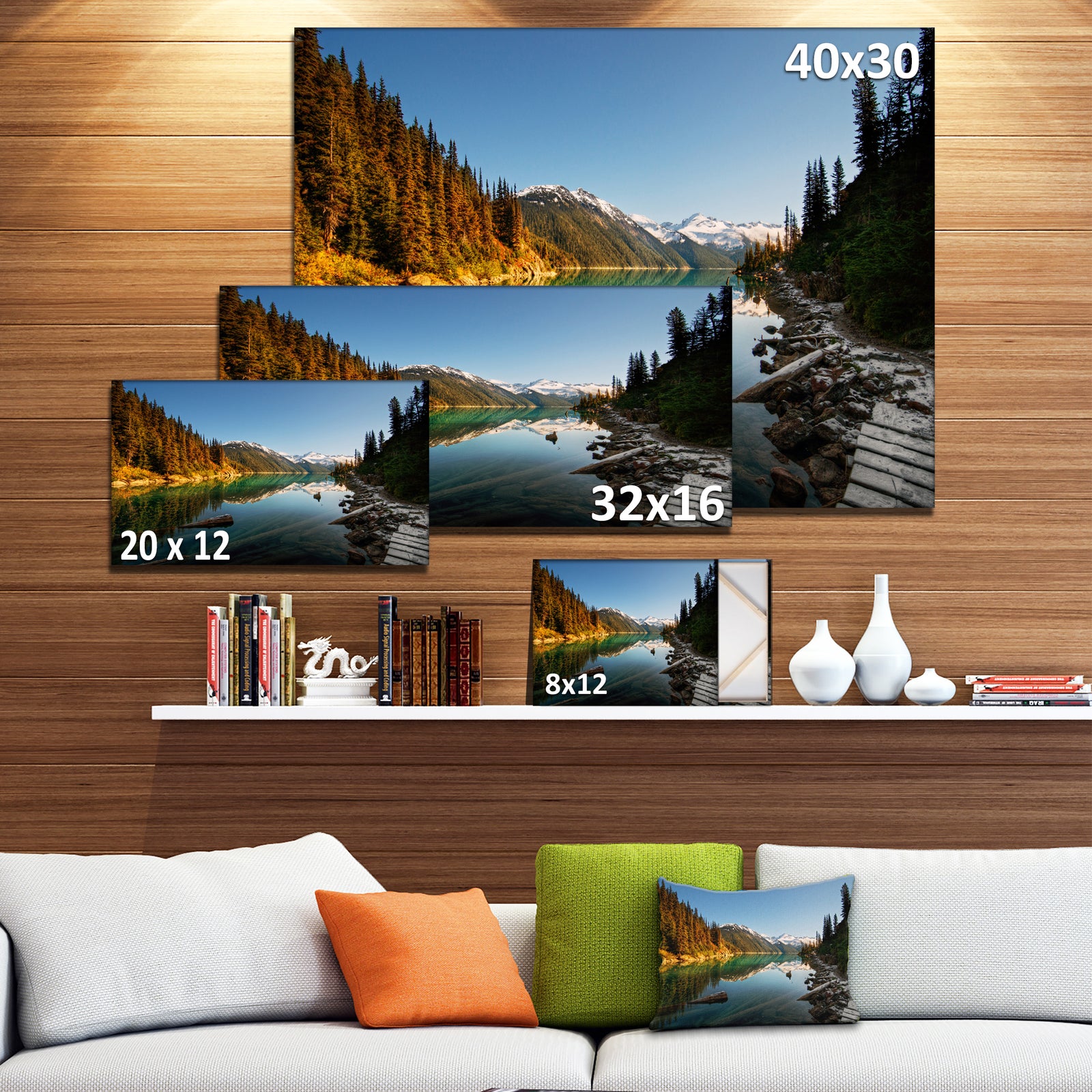 Snowy Path Along Mountain Lake - Landscape Artwork Canvas Print