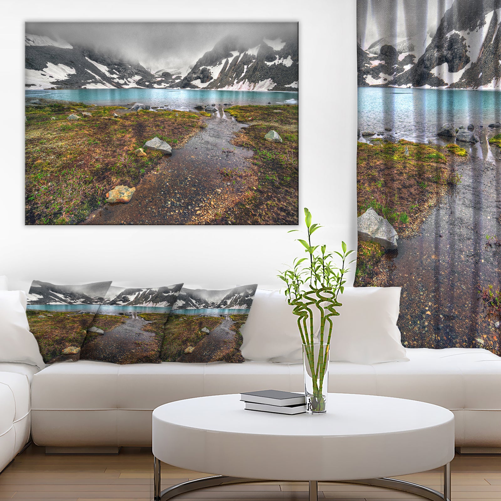 Cloudy Sky above Mountain Lake - Landscape Artwork Canvas Print