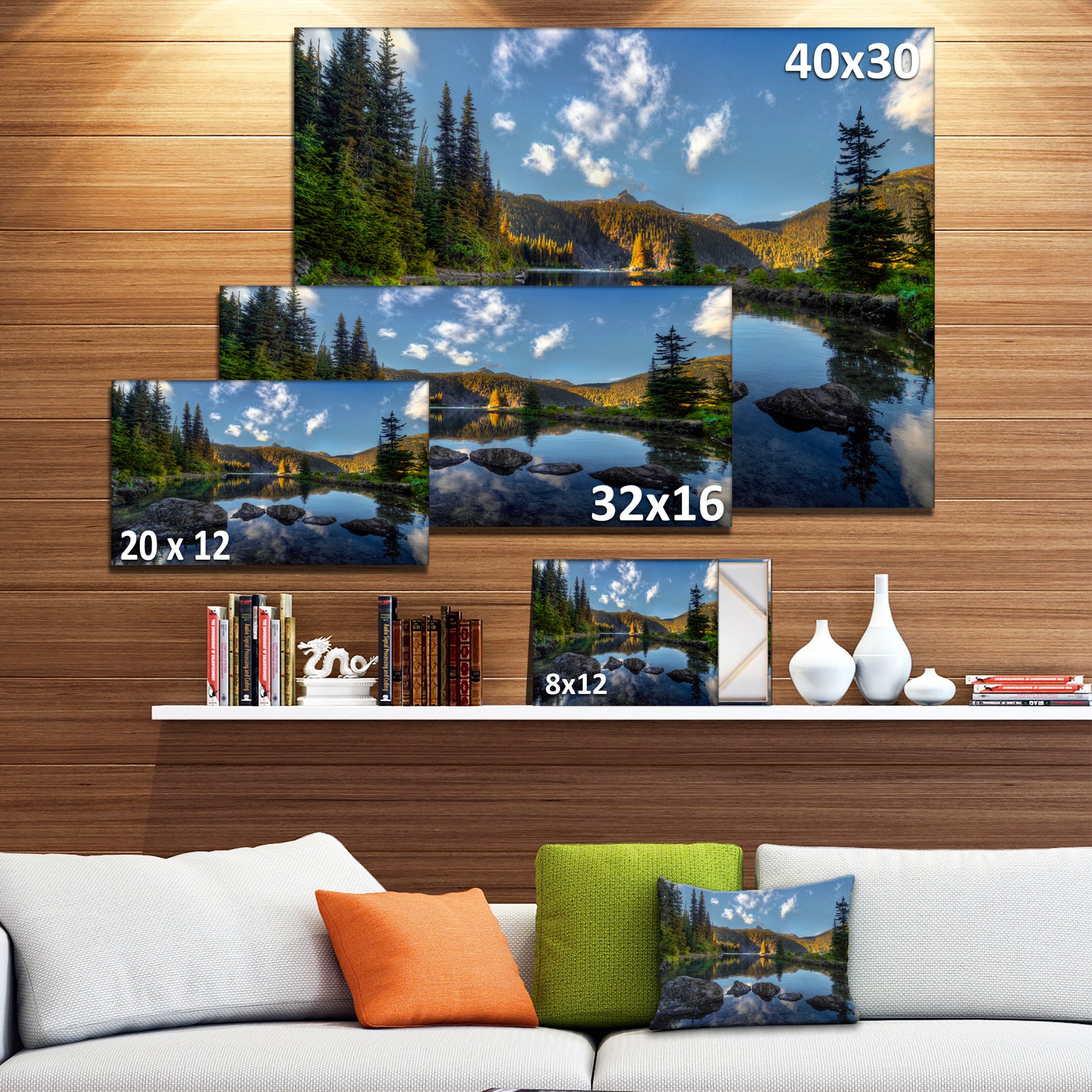 Mountain Lake Surrounded by Trees - Landscape Artwork Canvas Print