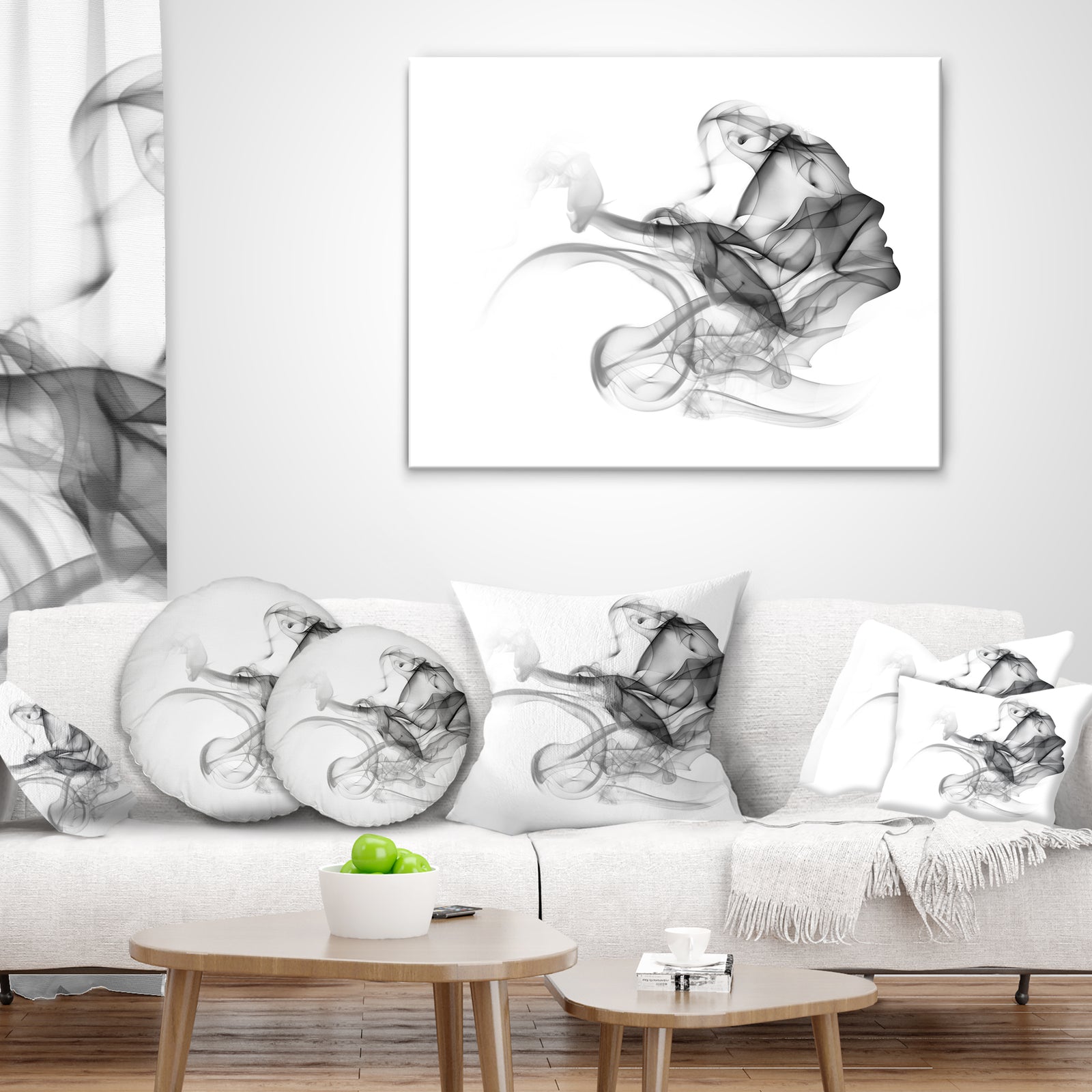 Woman and Smoke Double Exposure - Portrait Canvas Art Print