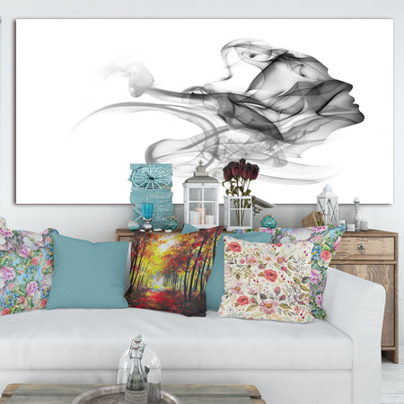 Woman and Smoke Double Exposure - Portrait Canvas Art Print