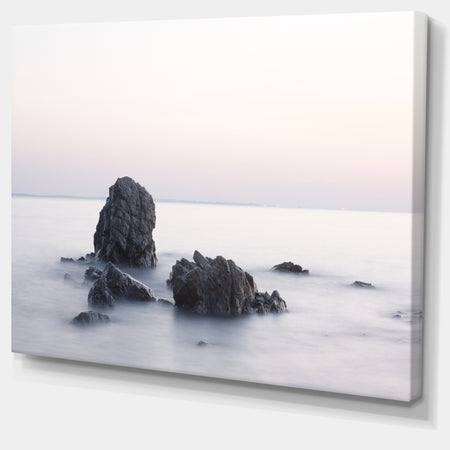Rocks in the Sea Black and White - Seashore Art Print on Canvas