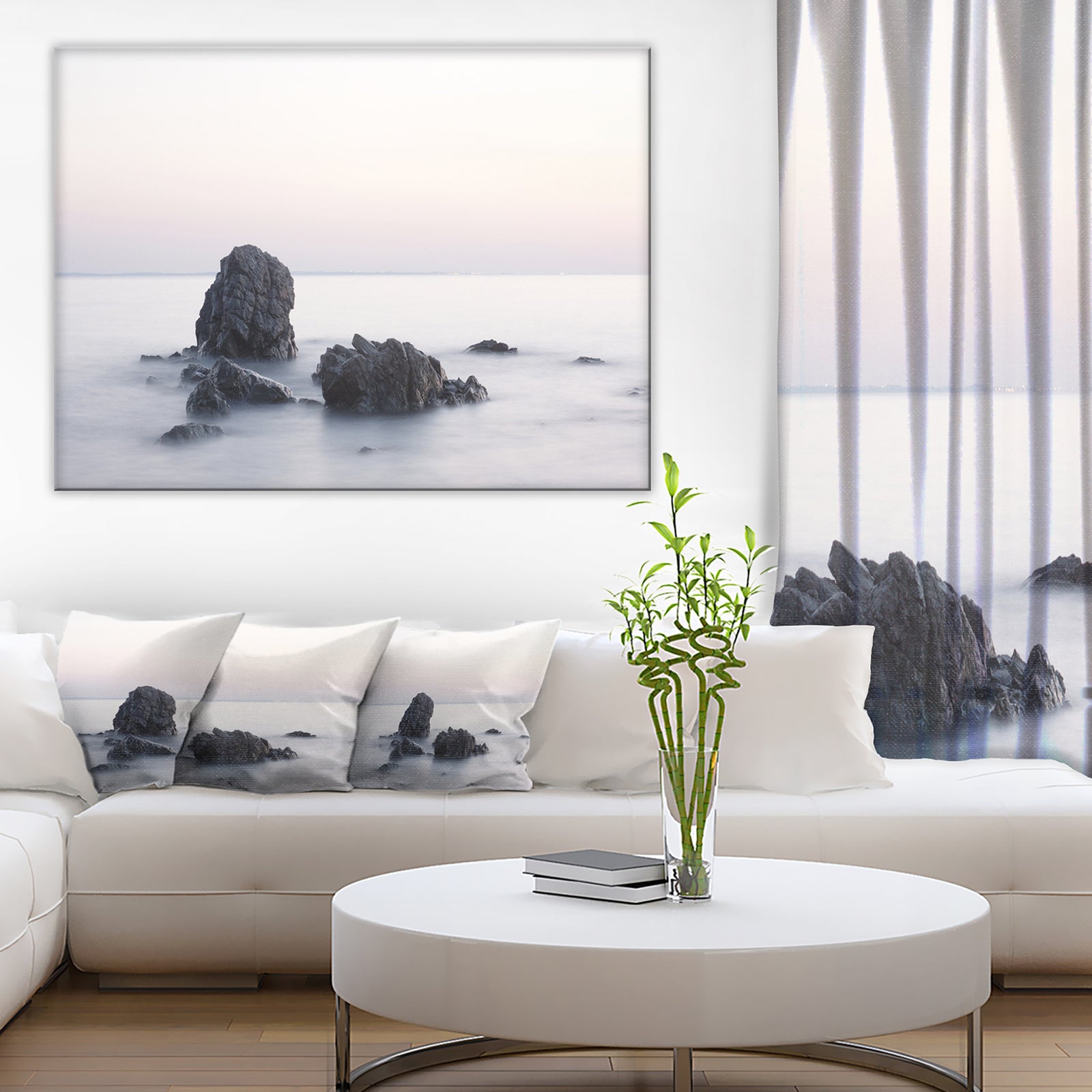 Rocks in the Sea Black and White - Seashore Art Print on Canvas
