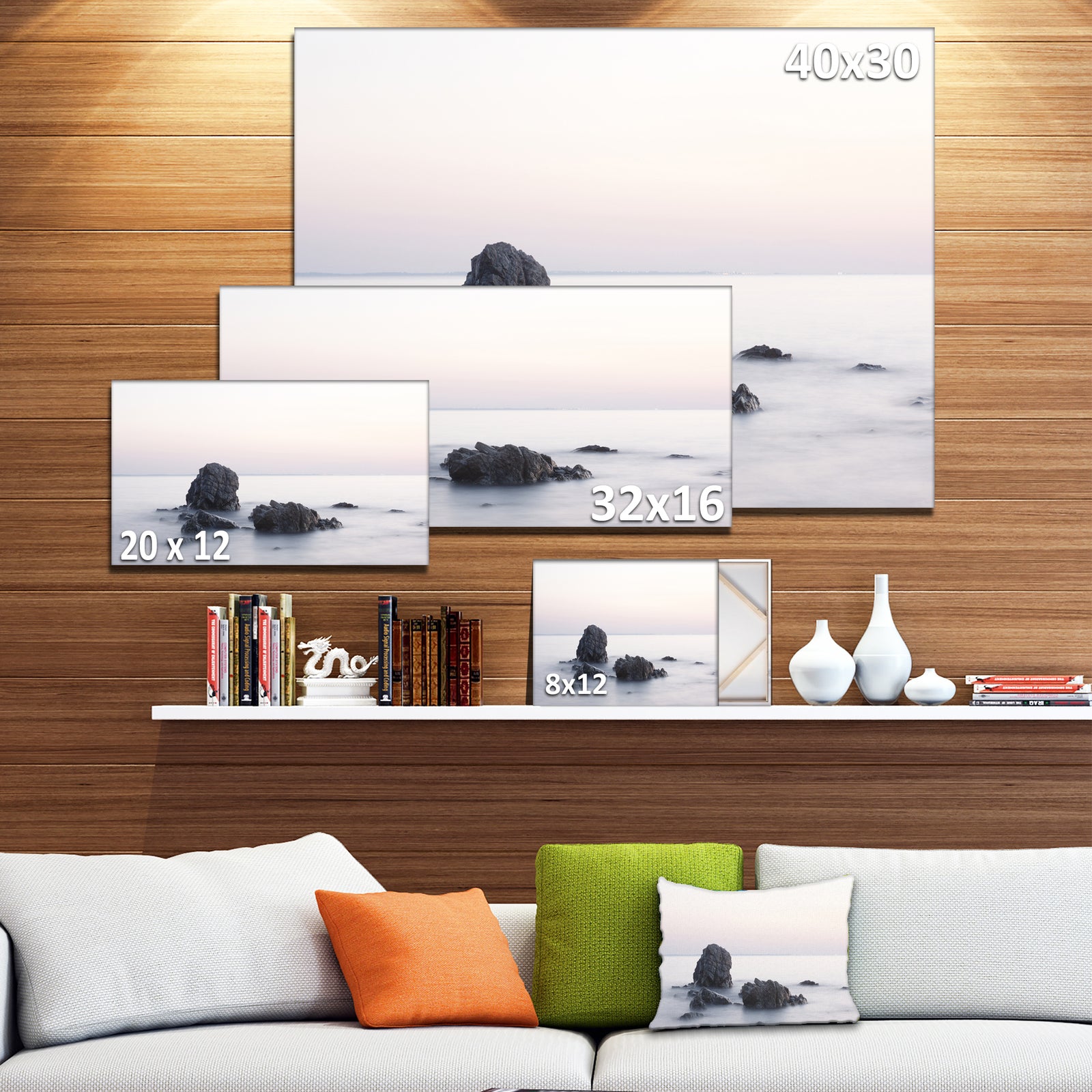 Rocks in the Sea Black and White - Seashore Art Print on Canvas