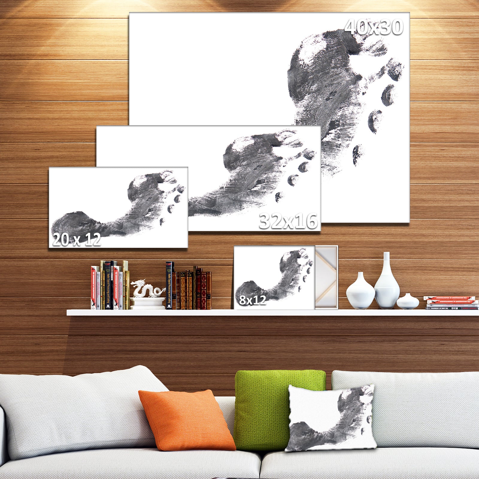Black and White Footprint Design - Portrait Canvas Wall Art Print